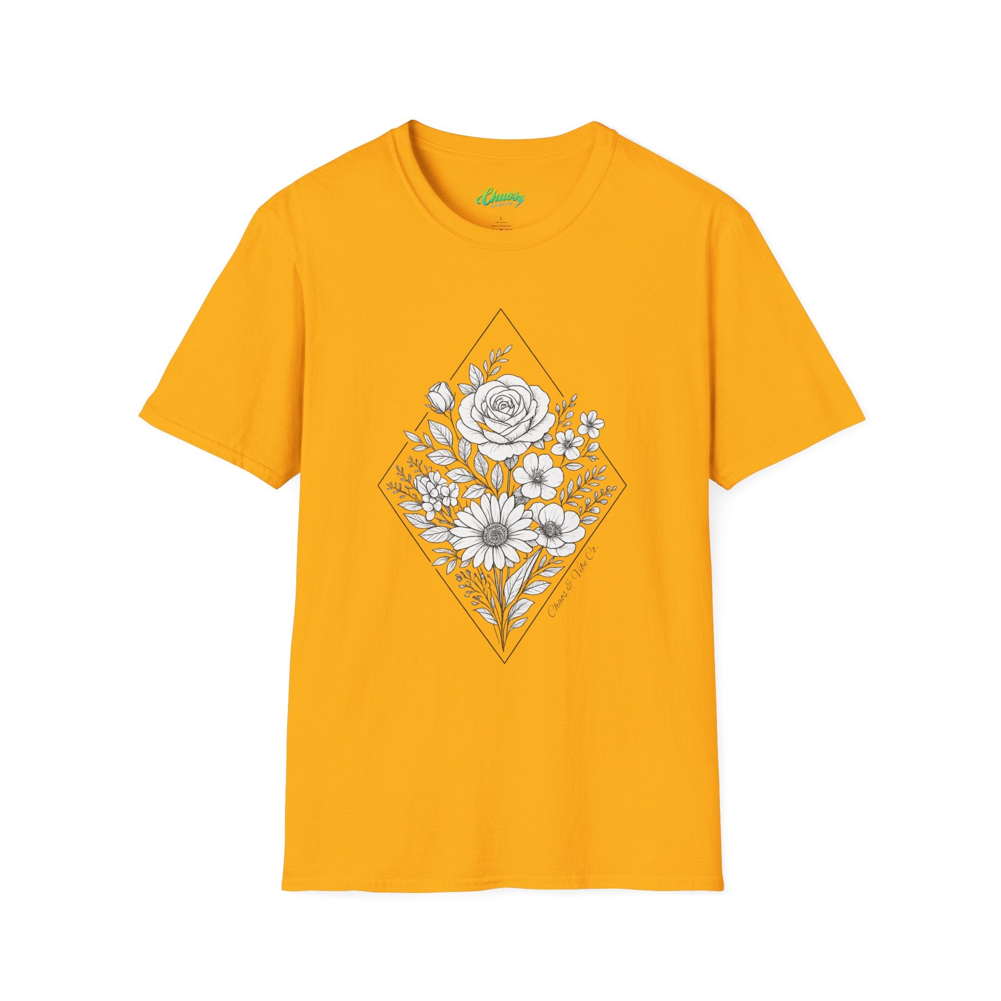 Unisex Floral Diamond Line Art T-Shirt — Botanical Sketch Graphic Tee