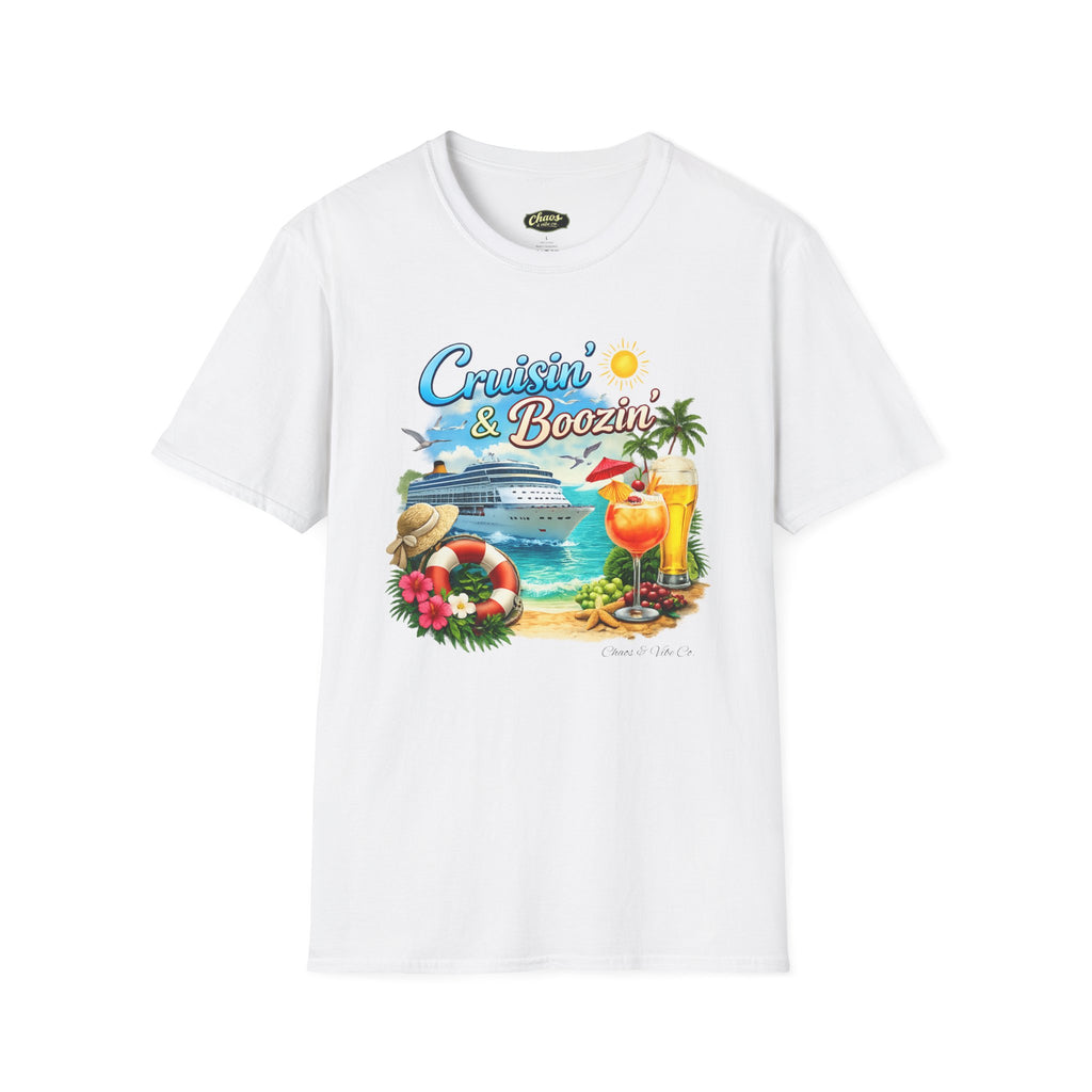 Unisex Cruisin' & Boozin' cruise ship beach cocktails T-Shirt | Tropical vacation tee