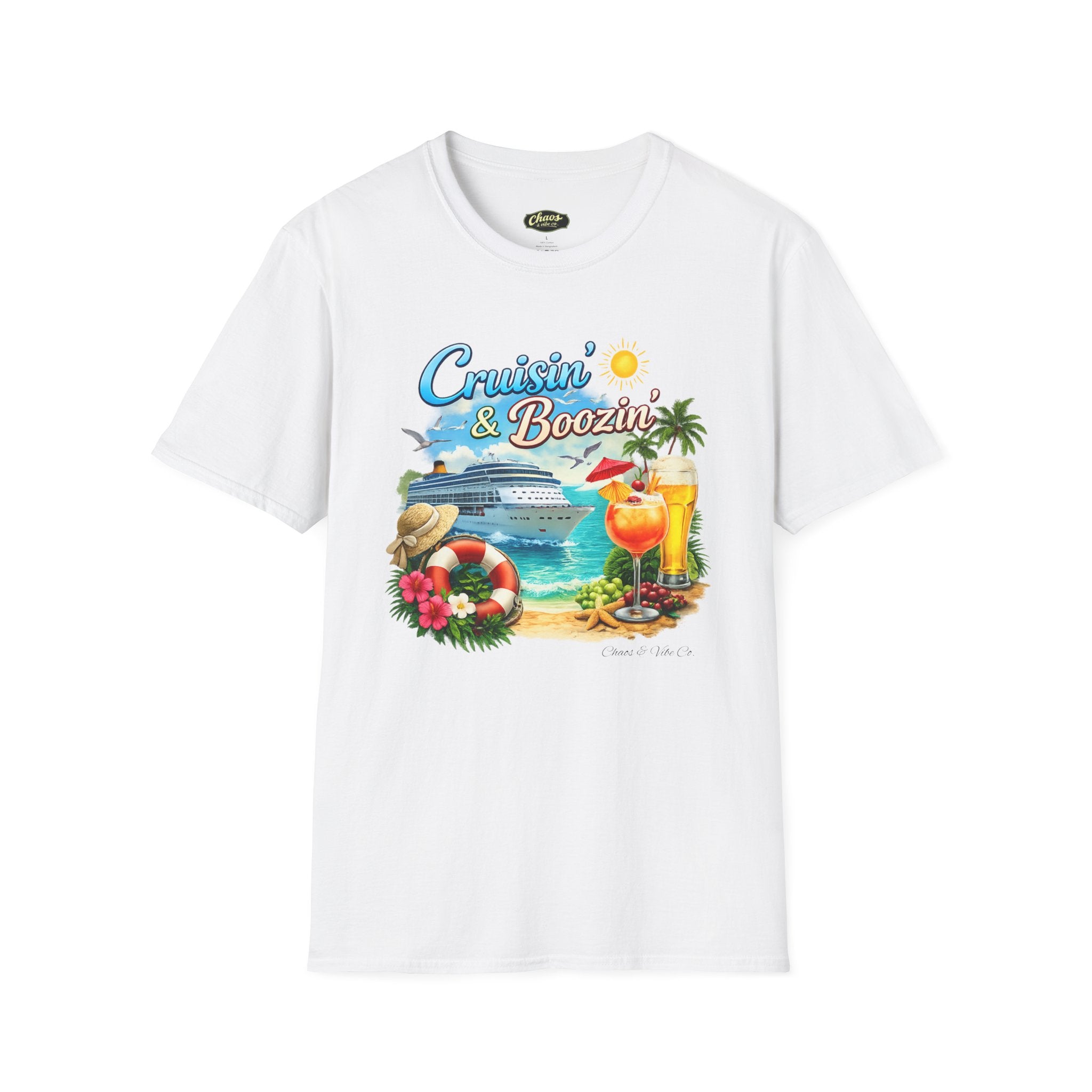 Unisex Cruisin' & Boozin' cruise ship beach cocktails T-Shirt | Tropical vacation tee