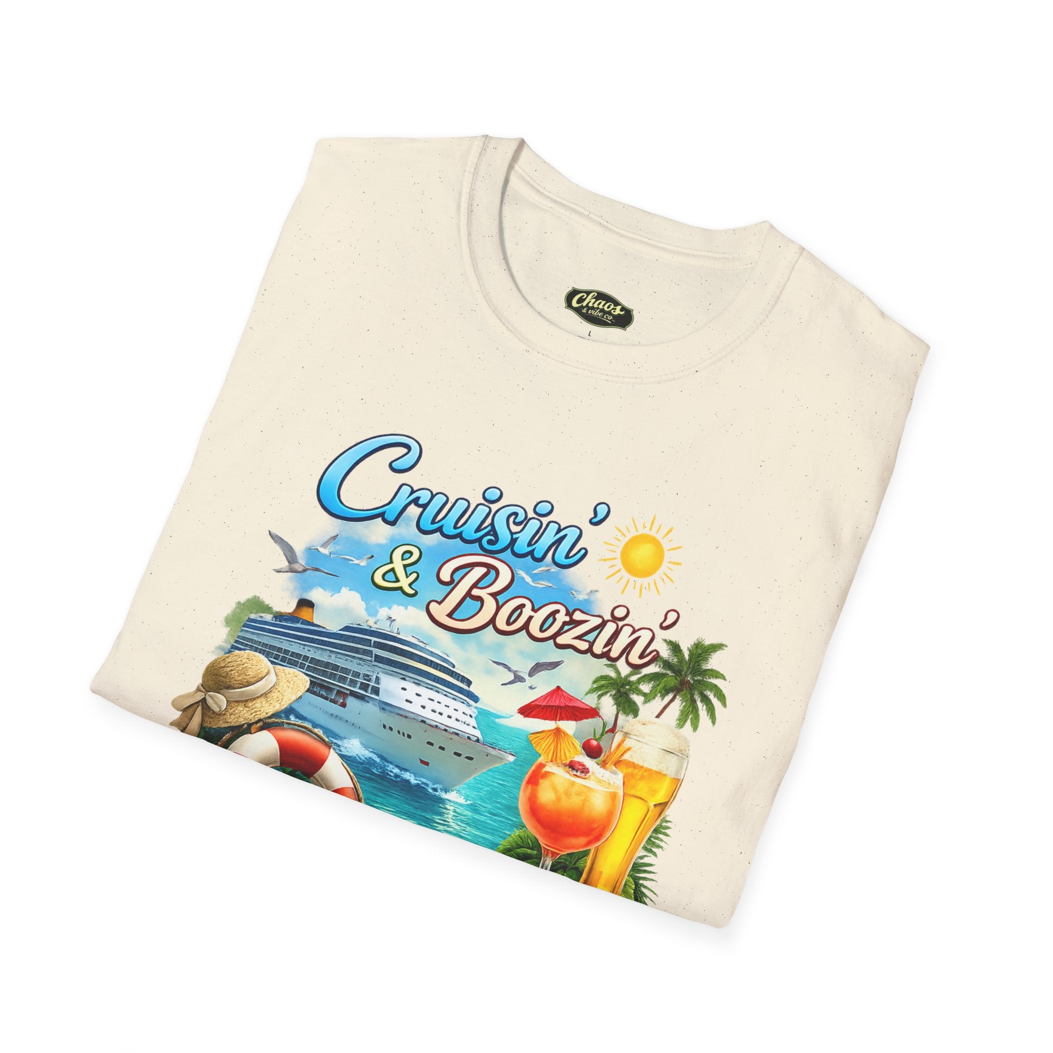 Unisex Cruisin' & Boozin' cruise ship beach cocktails T-Shirt | Tropical vacation tee