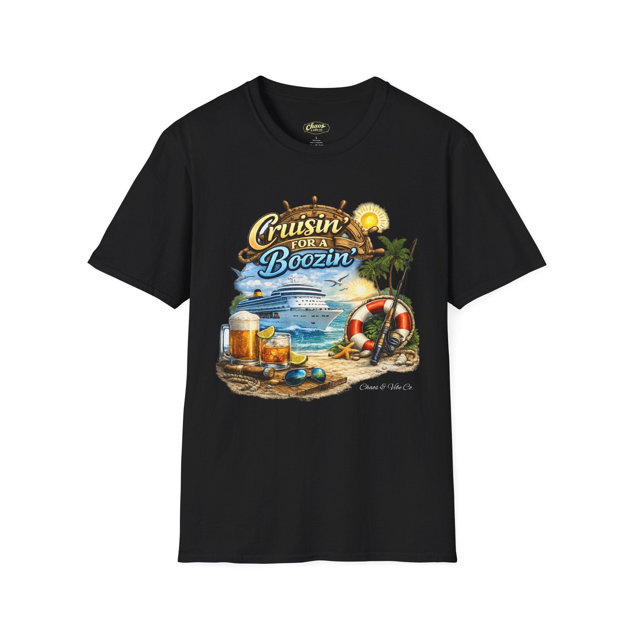 Unisex Cruisin' for a Boozin' T-Shirt | Beach Cruise, Tropical Drinks, Palm Trees