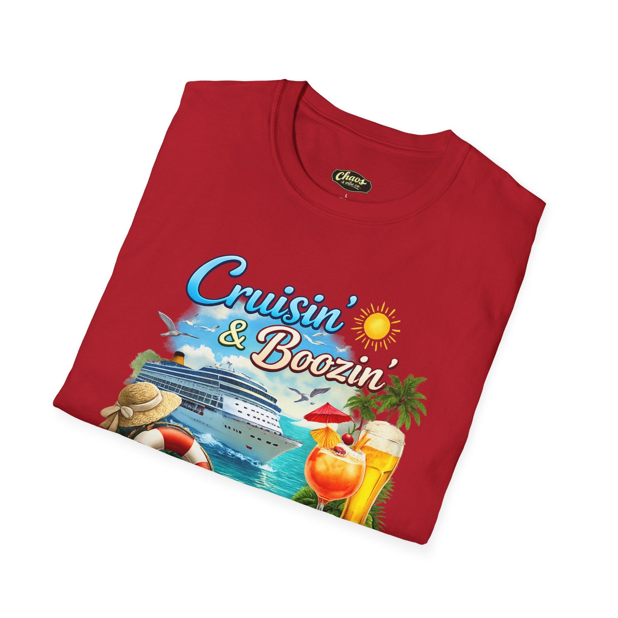 Unisex Cruisin' & Boozin' cruise ship beach cocktails T-Shirt | Tropical vacation tee