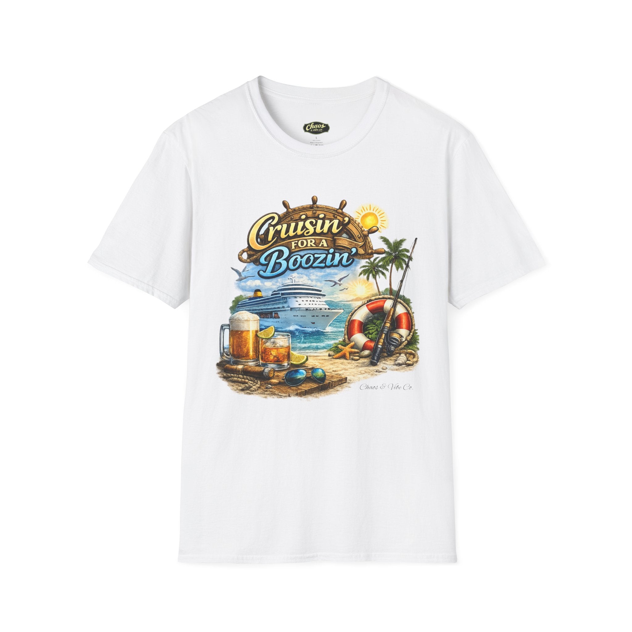 Unisex Cruisin' for a Boozin' T-Shirt | Beach Cruise, Tropical Drinks, Palm Trees