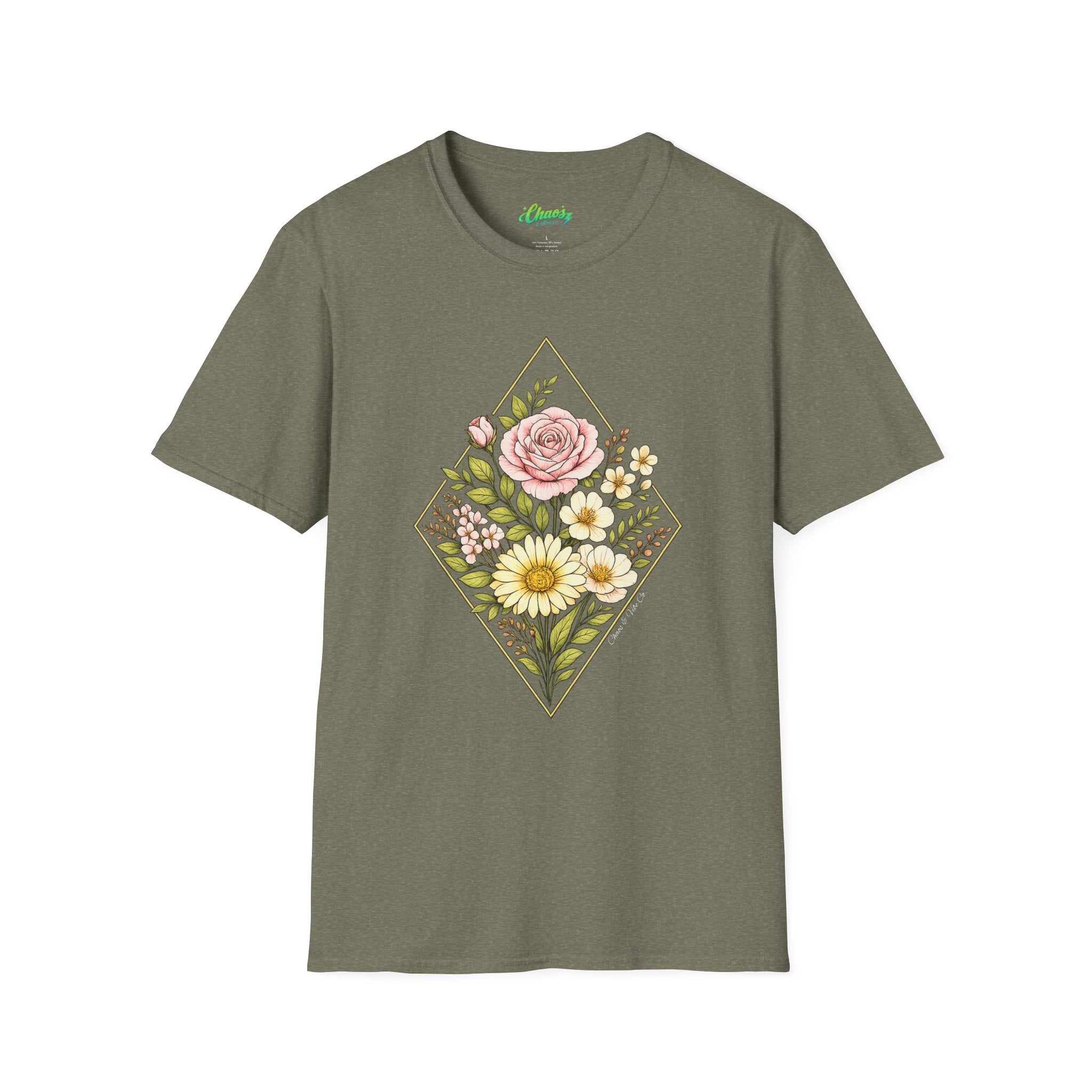 Unisex Colored Floral Diamond T-Shirt