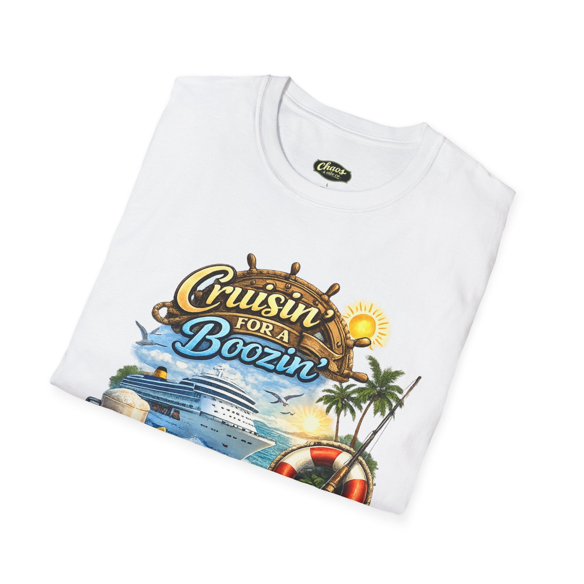 Unisex Cruisin' for a Boozin' T-Shirt | Beach Cruise, Tropical Drinks, Palm Trees