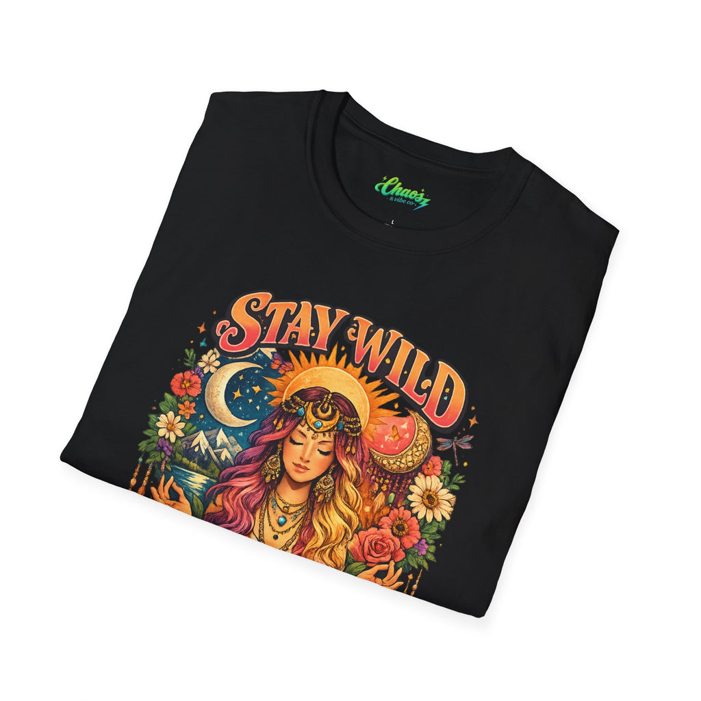 Stay Wild Moon Child T-Shirt | Boho Goddess Moon Phases Floral Graphic