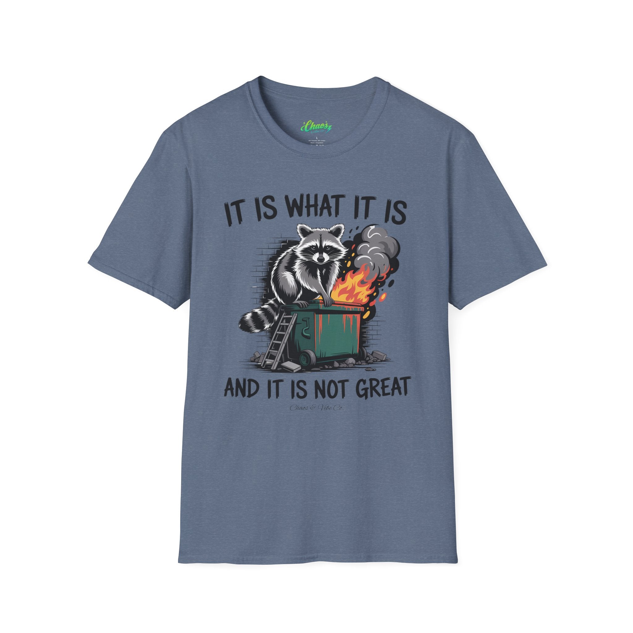 Unisex Dumpster Fire Raccoon T-Shirt – "It Is What It Is And It Is Not Great" Graphic Tee