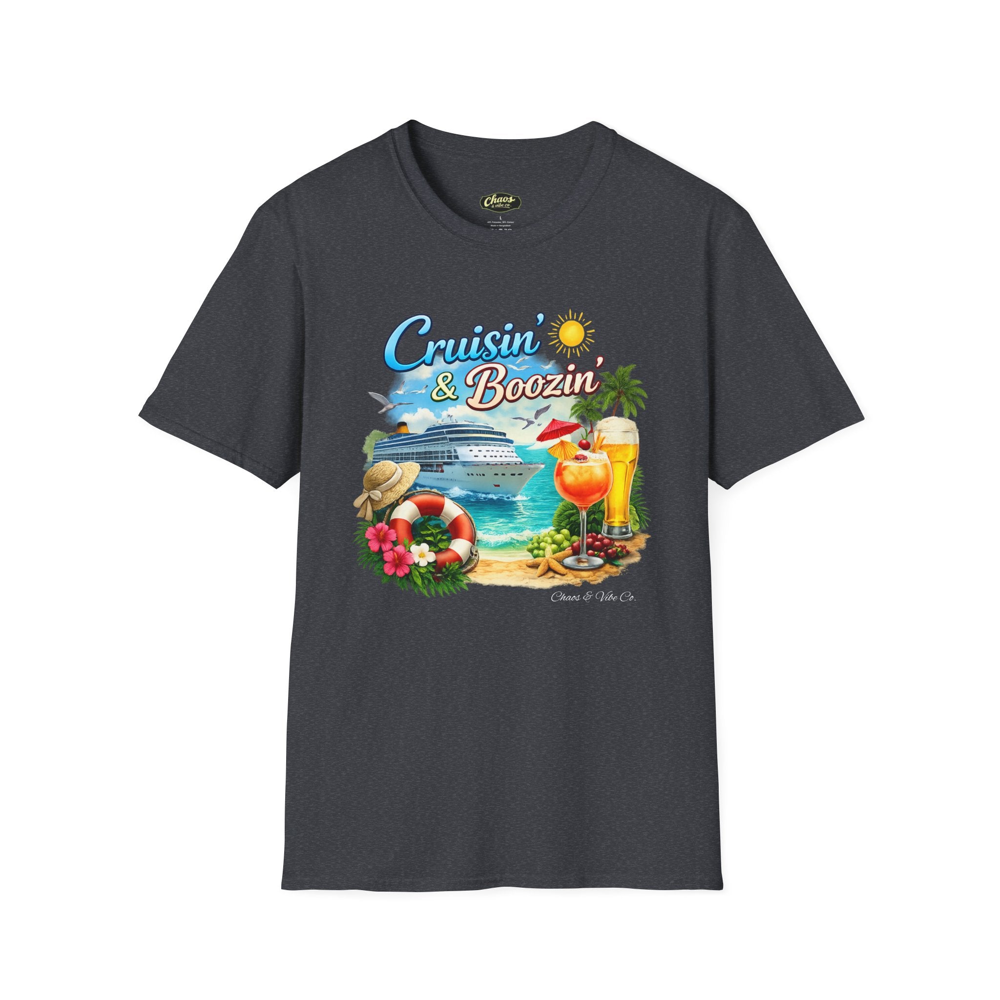 Unisex Cruisin' & Boozin' cruise ship beach cocktails T-Shirt | Tropical vacation tee