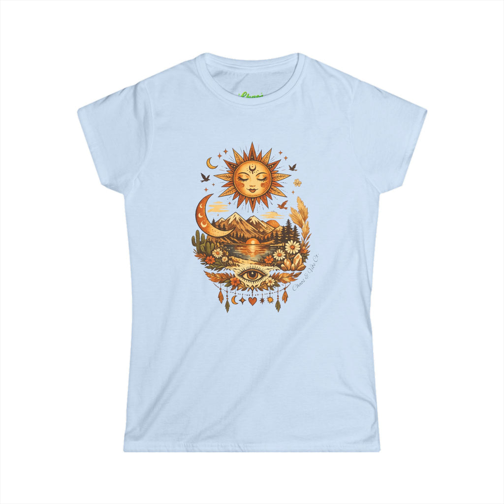 Sun and Moon Landscape Tee | Boho Celestial Sunflower Design