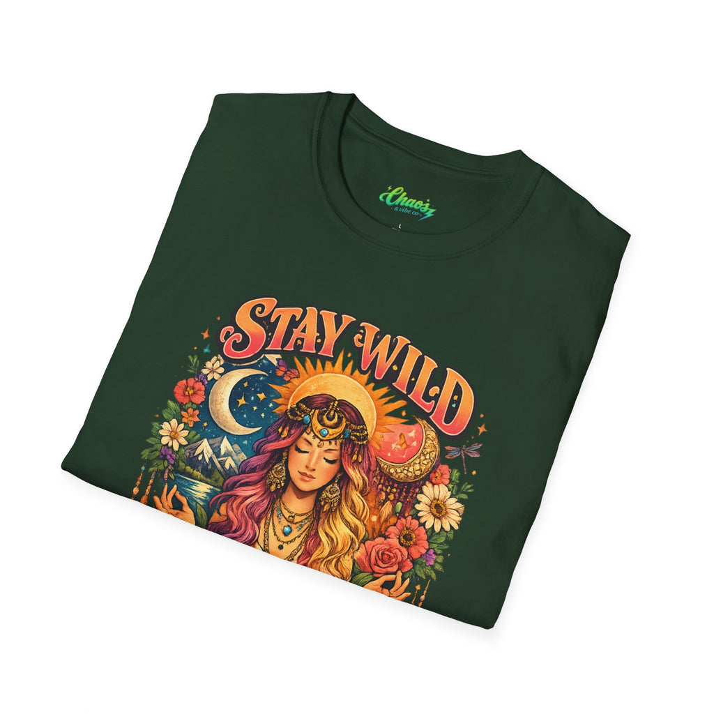 Stay Wild Moon Child T-Shirt | Boho Goddess Moon Phases Floral Graphic