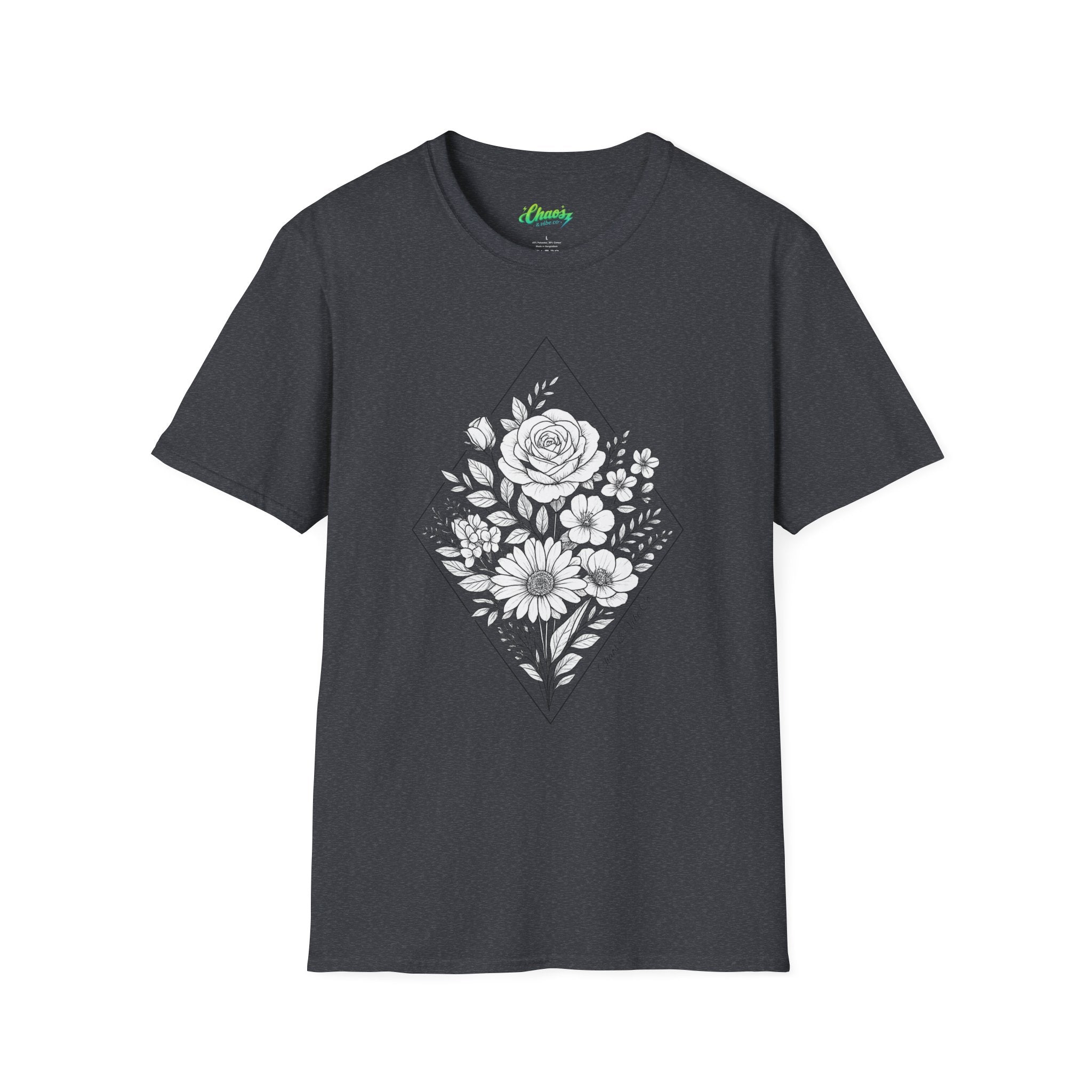 Unisex Floral Diamond Line Art T-Shirt — Botanical Sketch Graphic Tee