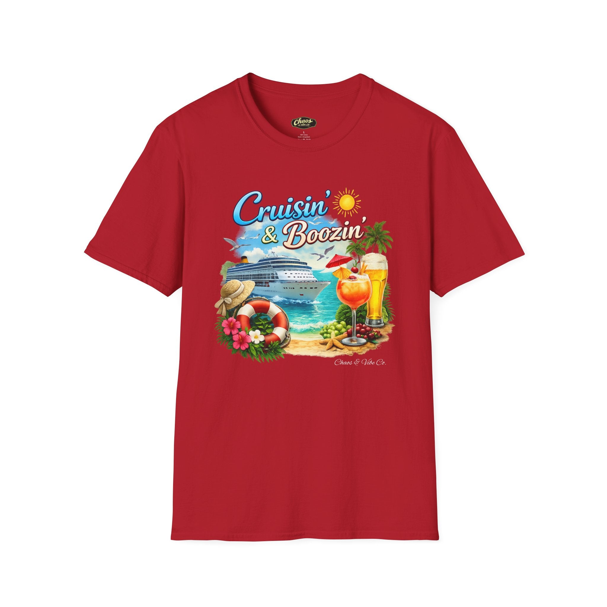 Unisex Cruisin' & Boozin' cruise ship beach cocktails T-Shirt | Tropical vacation tee