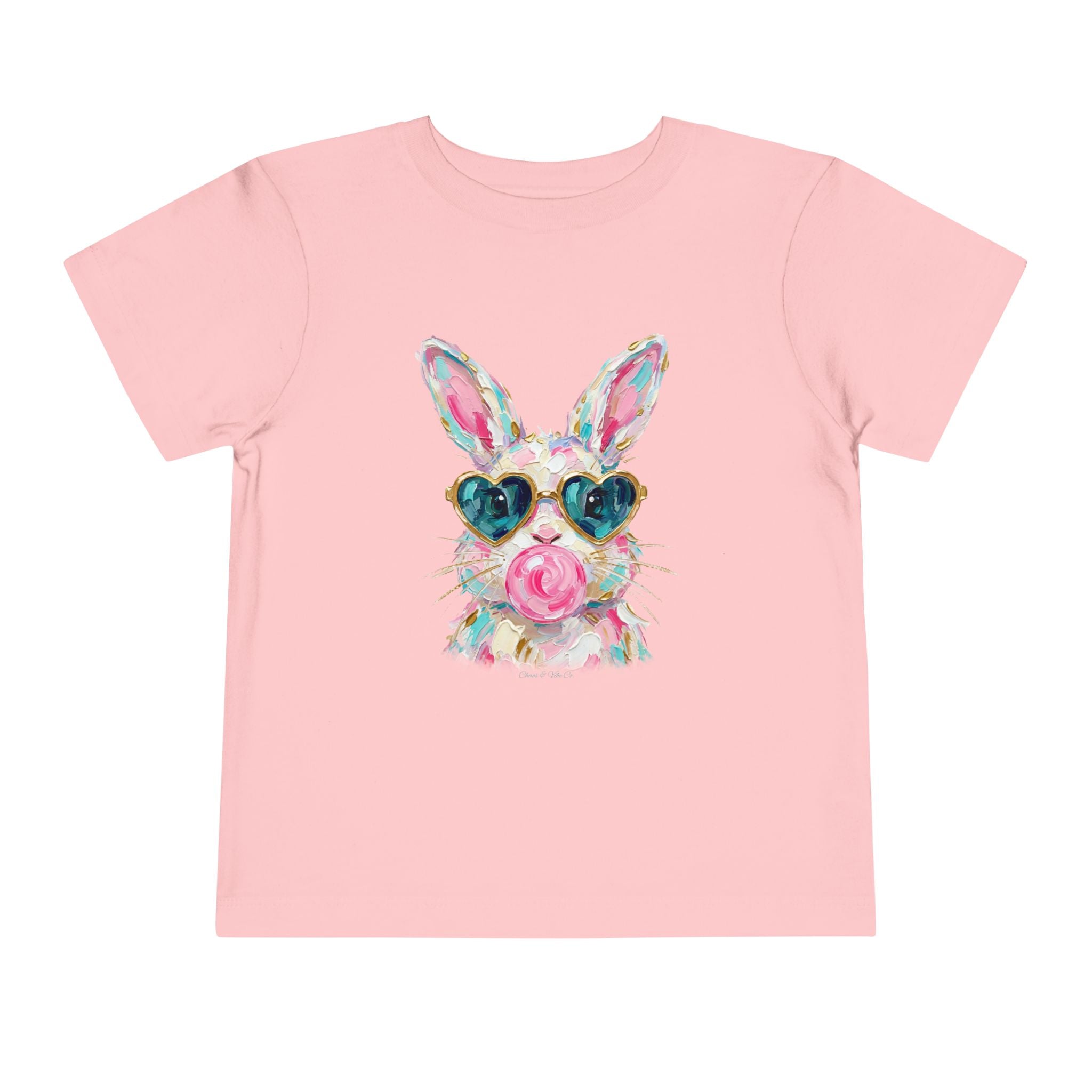 Toddler Tee — Colorful Bunny with Heart Sunglasses & Lollipop (Cute Easter Kids Shirt)