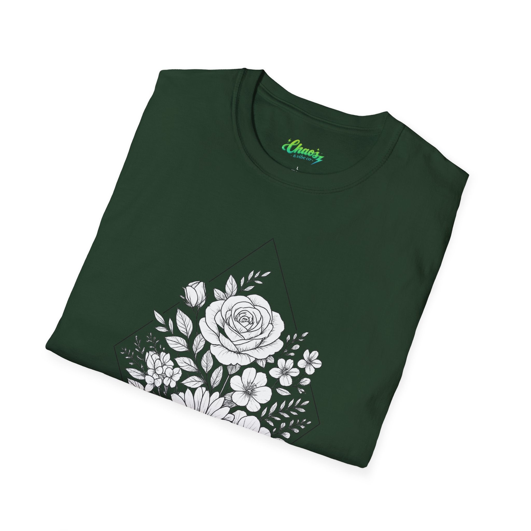 Unisex Floral Diamond Line Art T-Shirt — Botanical Sketch Graphic Tee