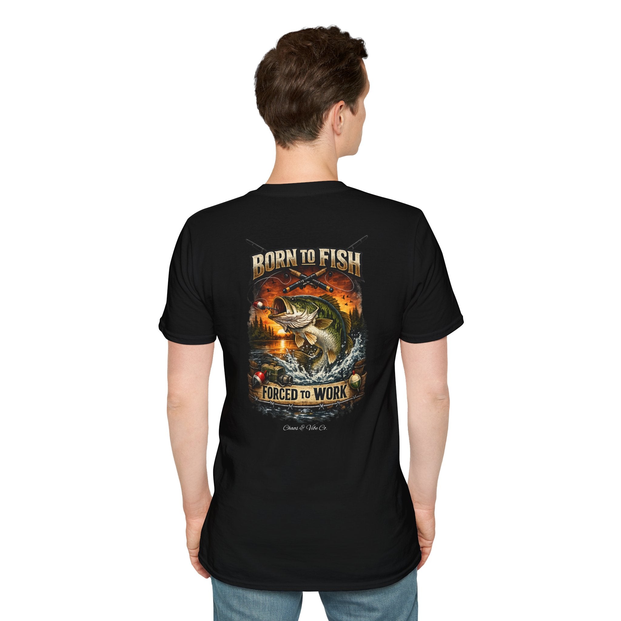 Unisex Born to Fish T-Shirt — Fishing Graphic Tee ("Born to Fish, Forced to Work")