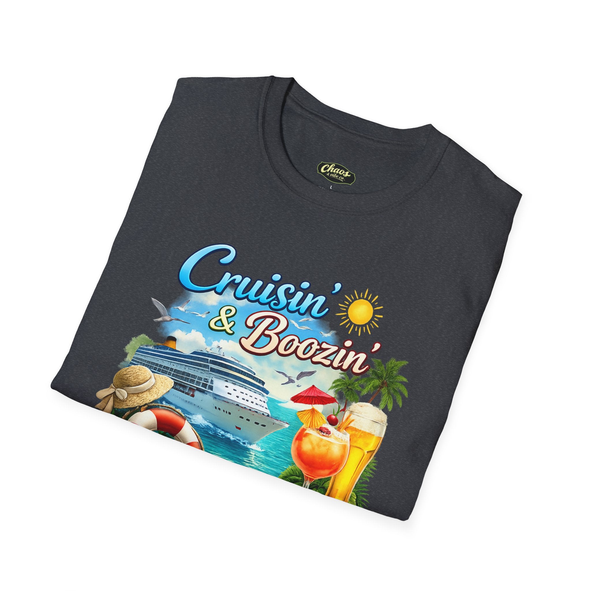Unisex Cruisin' & Boozin' cruise ship beach cocktails T-Shirt | Tropical vacation tee