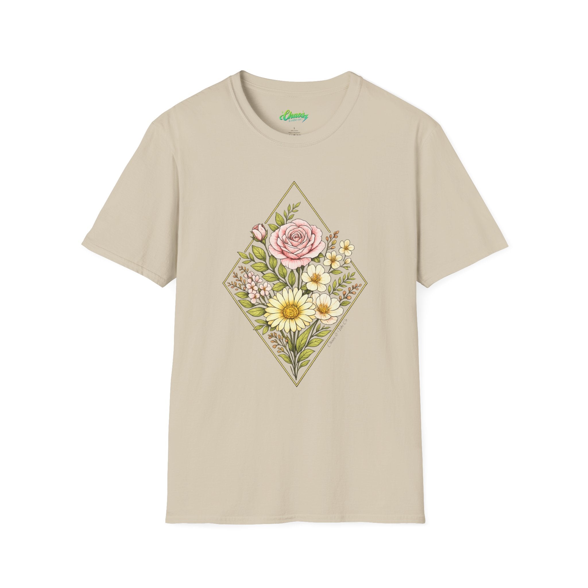 Unisex Colored Floral Diamond T-Shirt