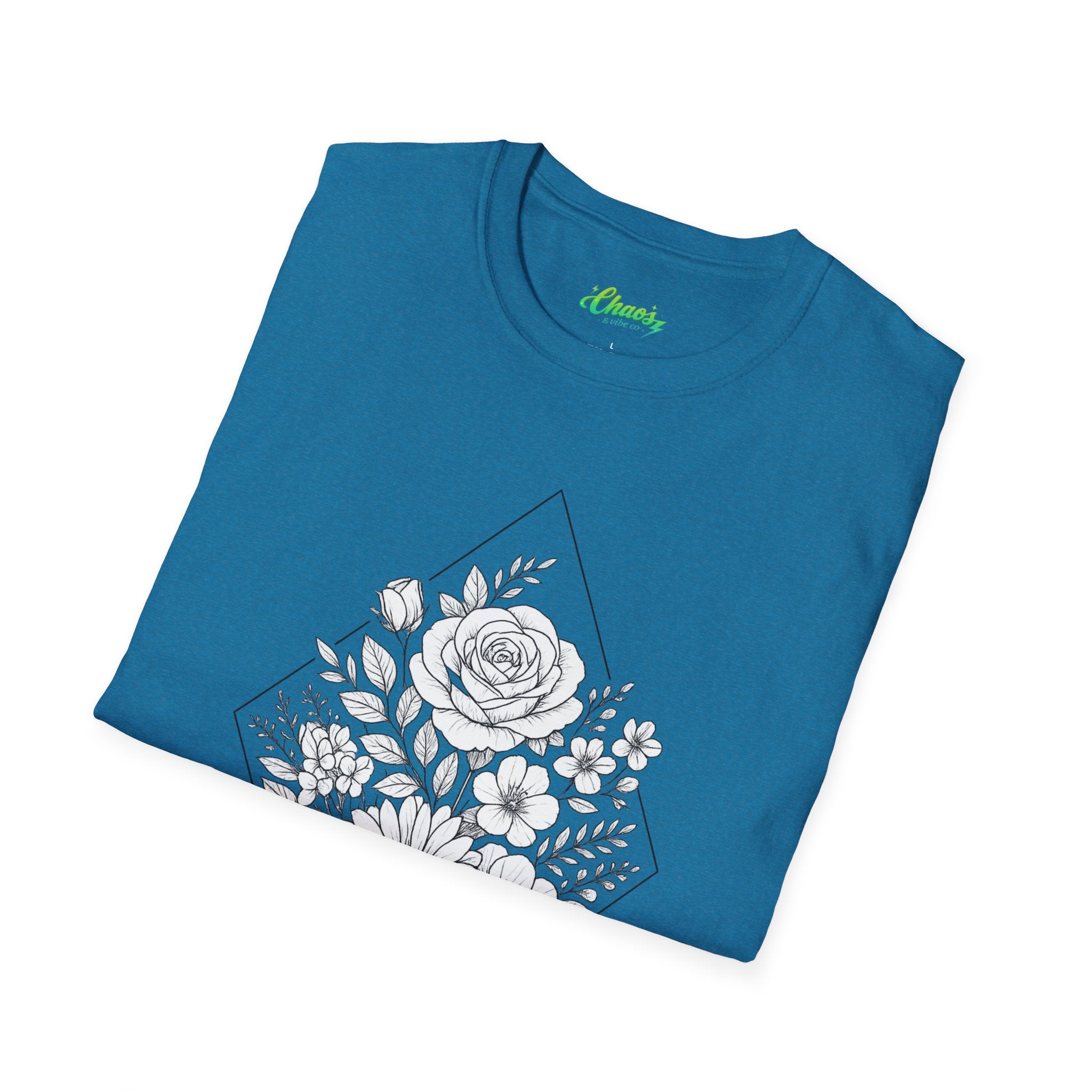 Unisex Floral Diamond Line Art T-Shirt — Botanical Sketch Graphic Tee