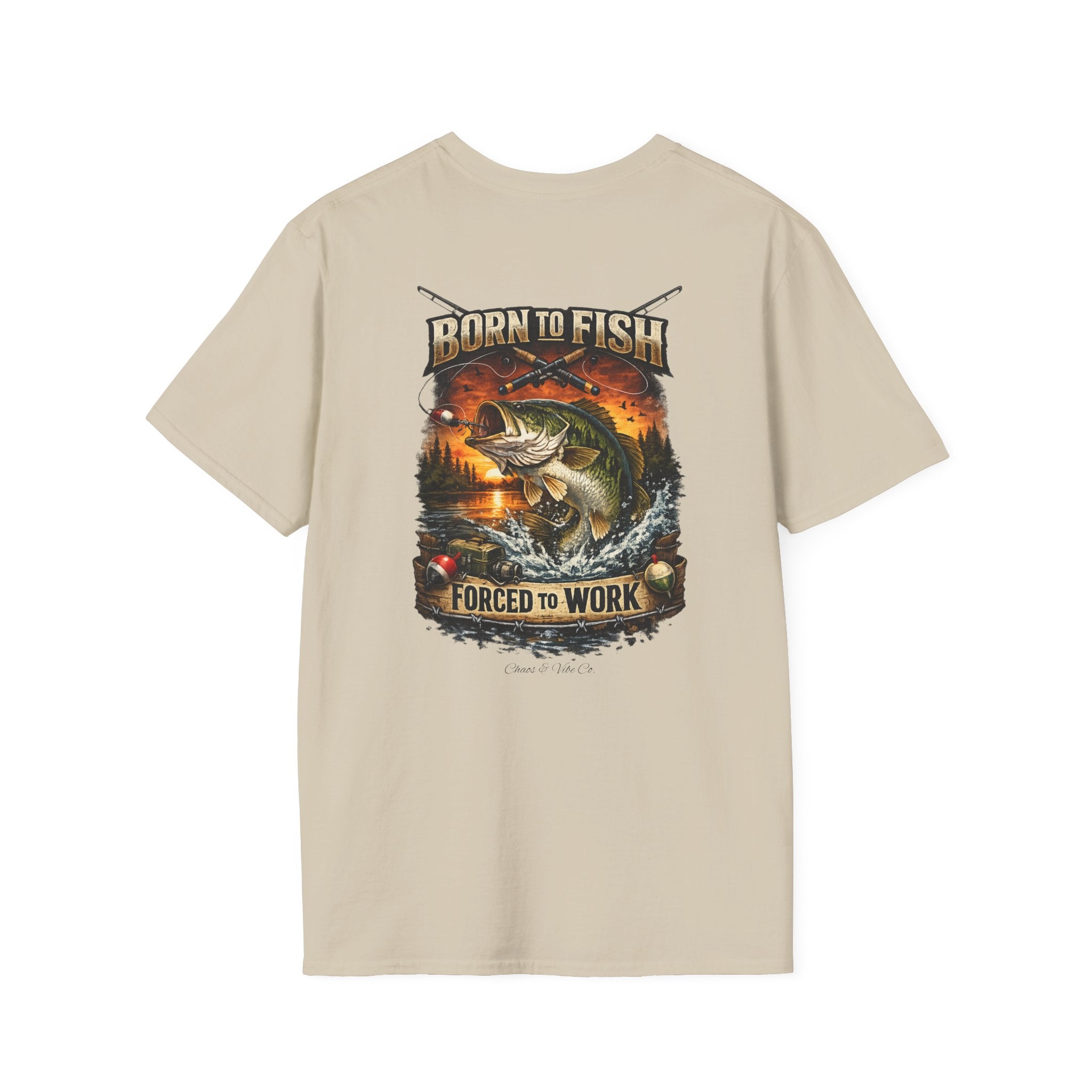 Unisex Born to Fish T-Shirt — Fishing Graphic Tee ("Born to Fish, Forced to Work")
