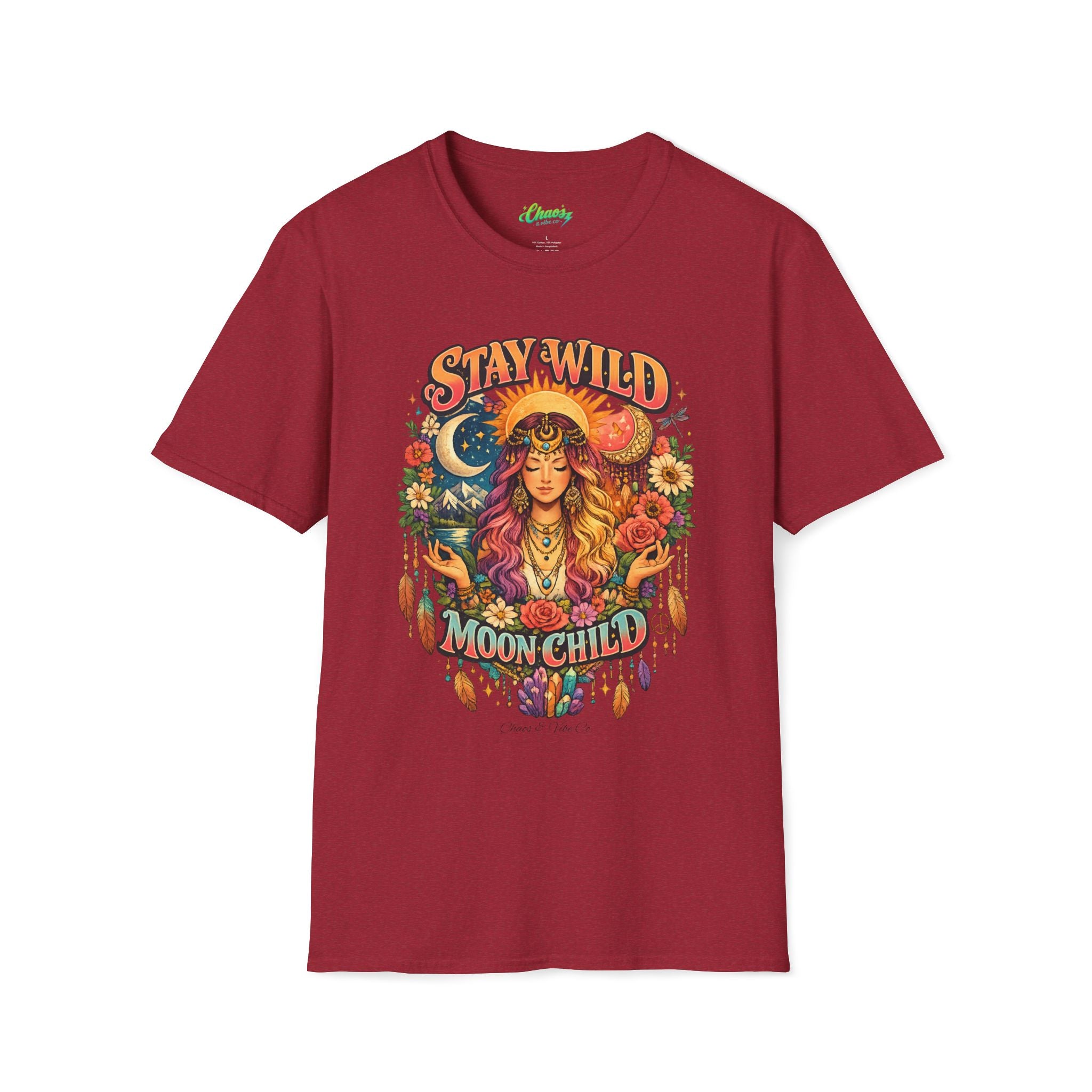 Stay Wild Moon Child T-Shirt | Boho Goddess Moon Phases Floral Graphic