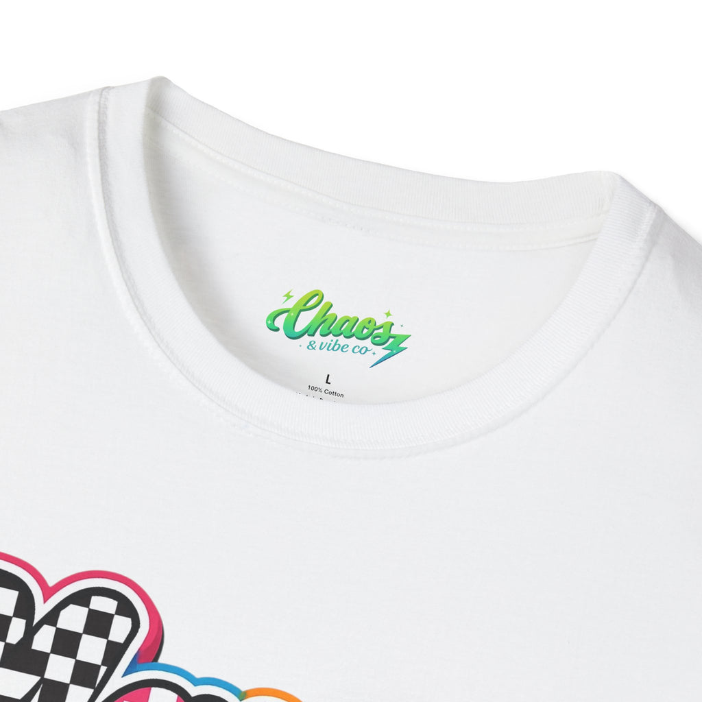 Mama Script Logo T-Shirt | Retro Checkerboard, Rainbow Bubble Letters