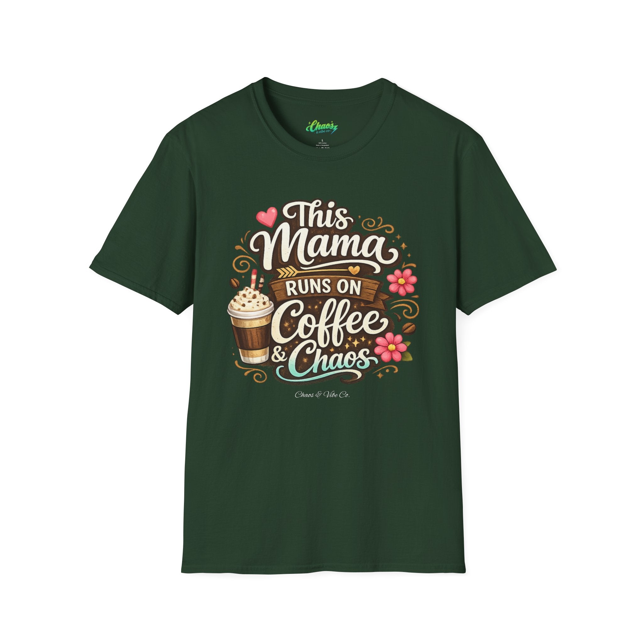 Unisex Mama Runs on Coffee & Chaos T-Shirt — Funny Mother's Day Mom Tee