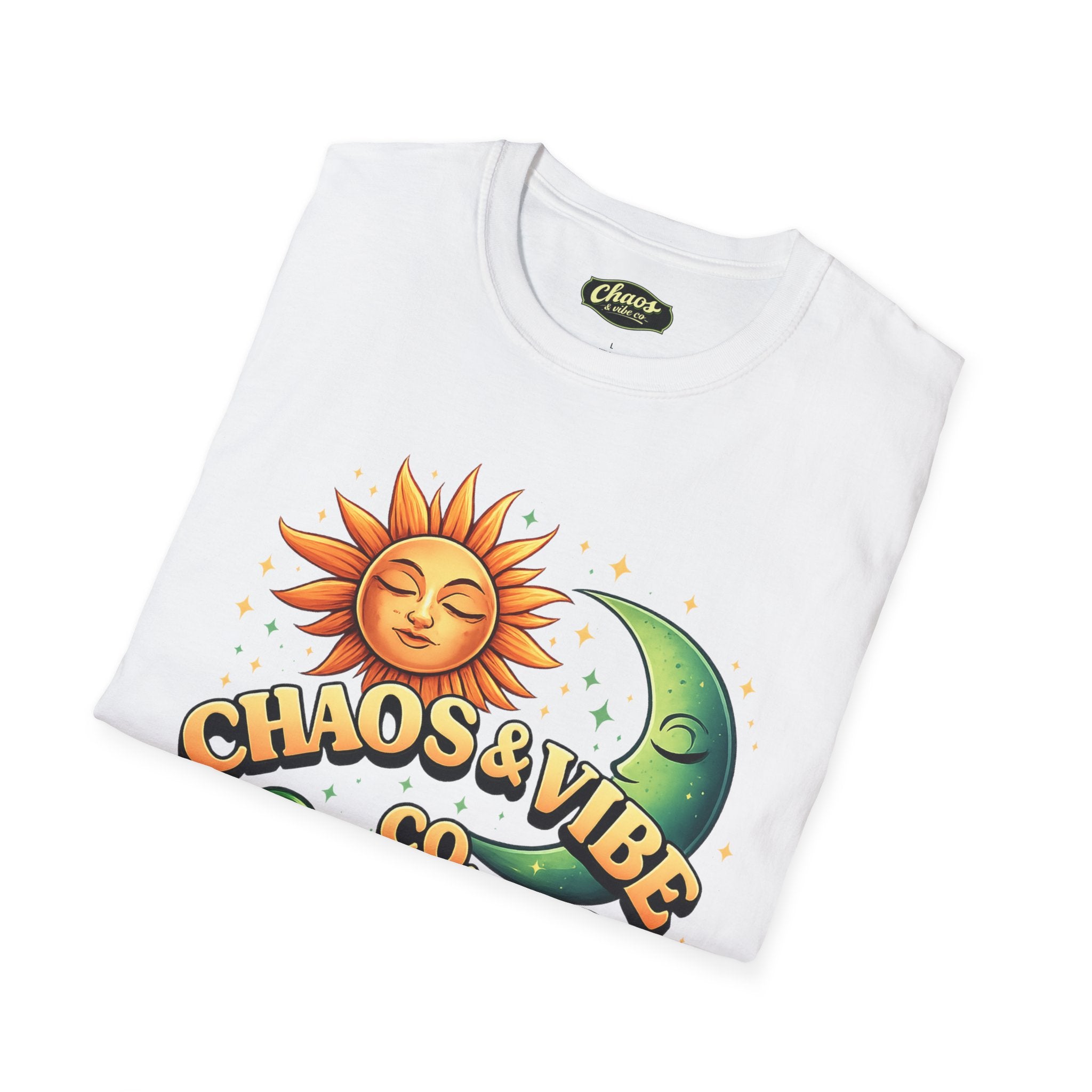 Sun and Moon Chaos & Vibe Co. T-Shirt | Retro Celestial Graphic Tee