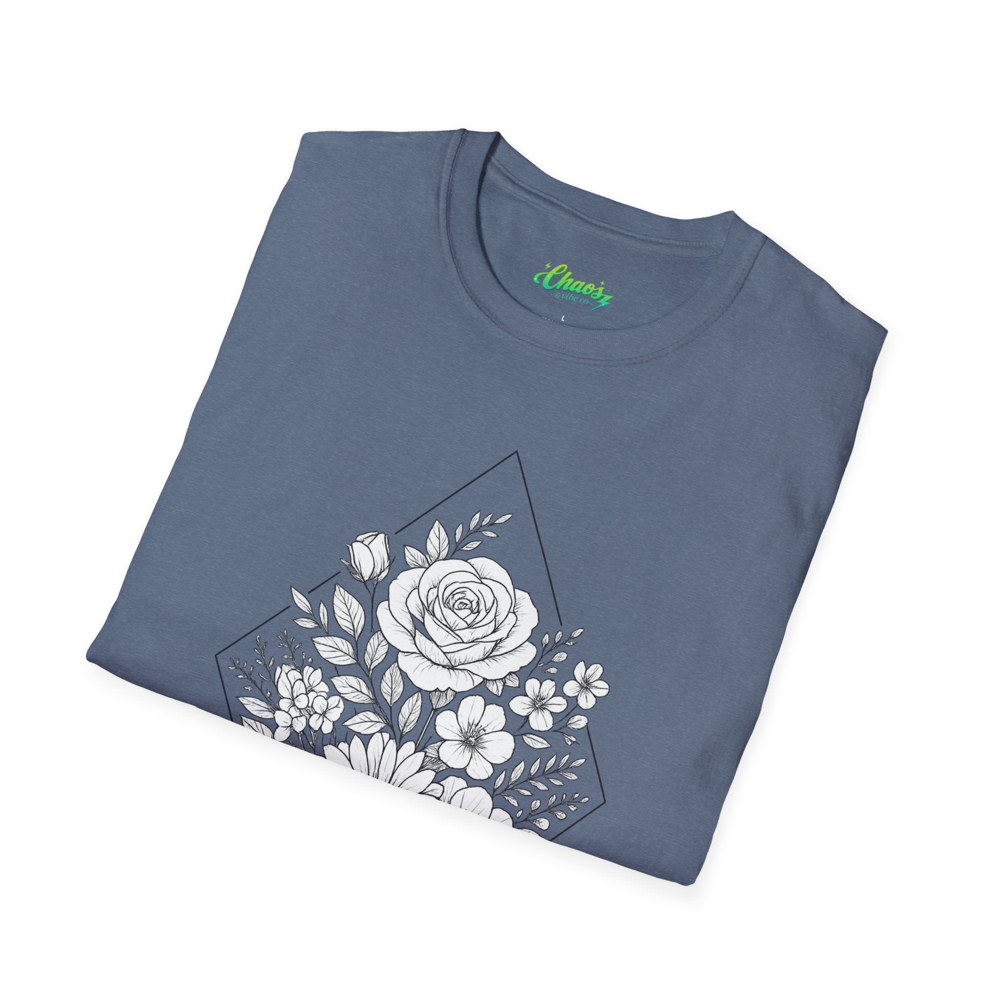Unisex Floral Diamond Line Art T-Shirt — Botanical Sketch Graphic Tee