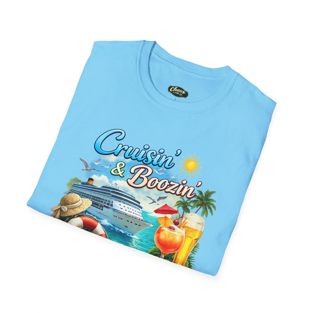 Unisex Cruisin' & Boozin' cruise ship beach cocktails T-Shirt | Tropical vacation tee