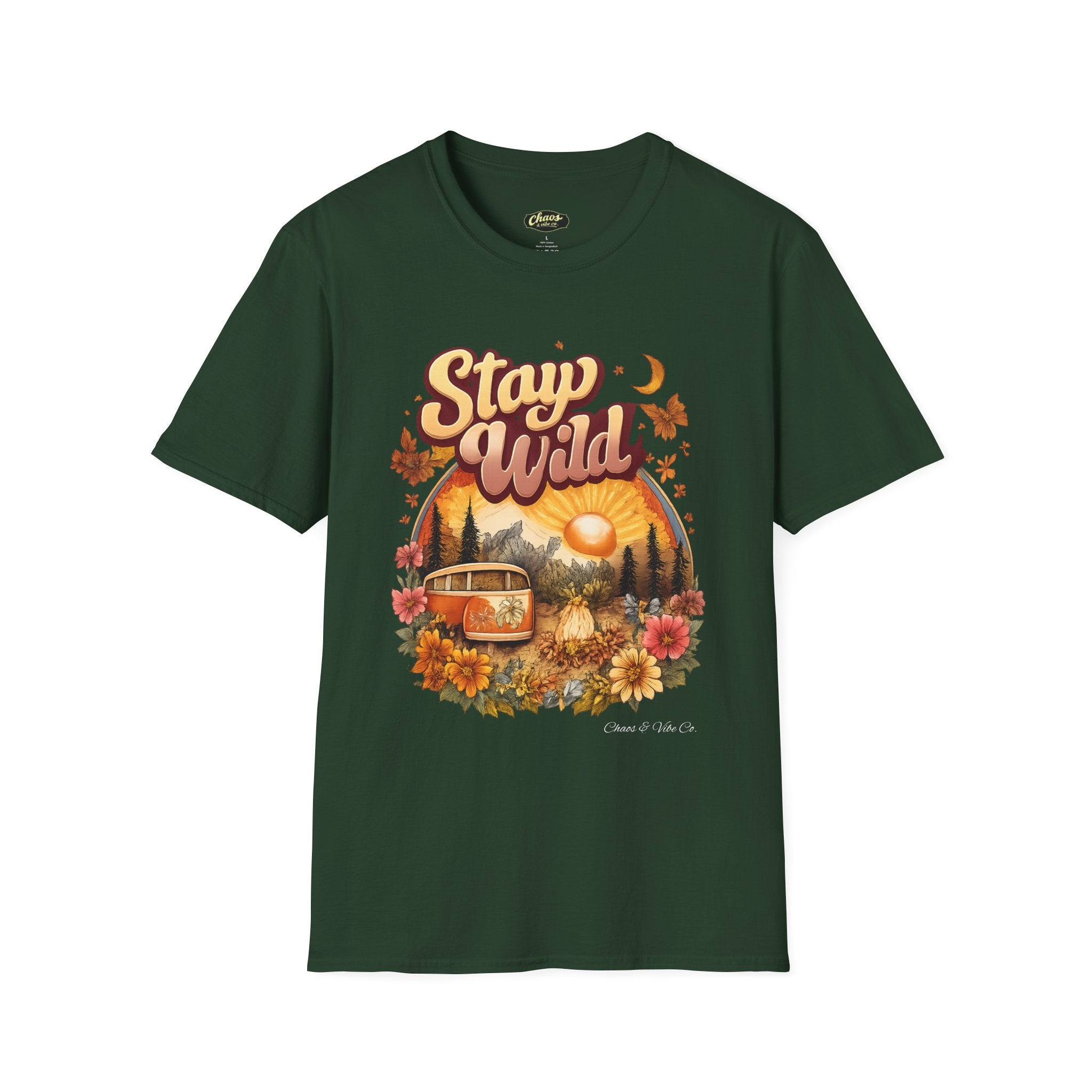 Stay Wild van sunset graphic T-Shirt | vintage camper adventure