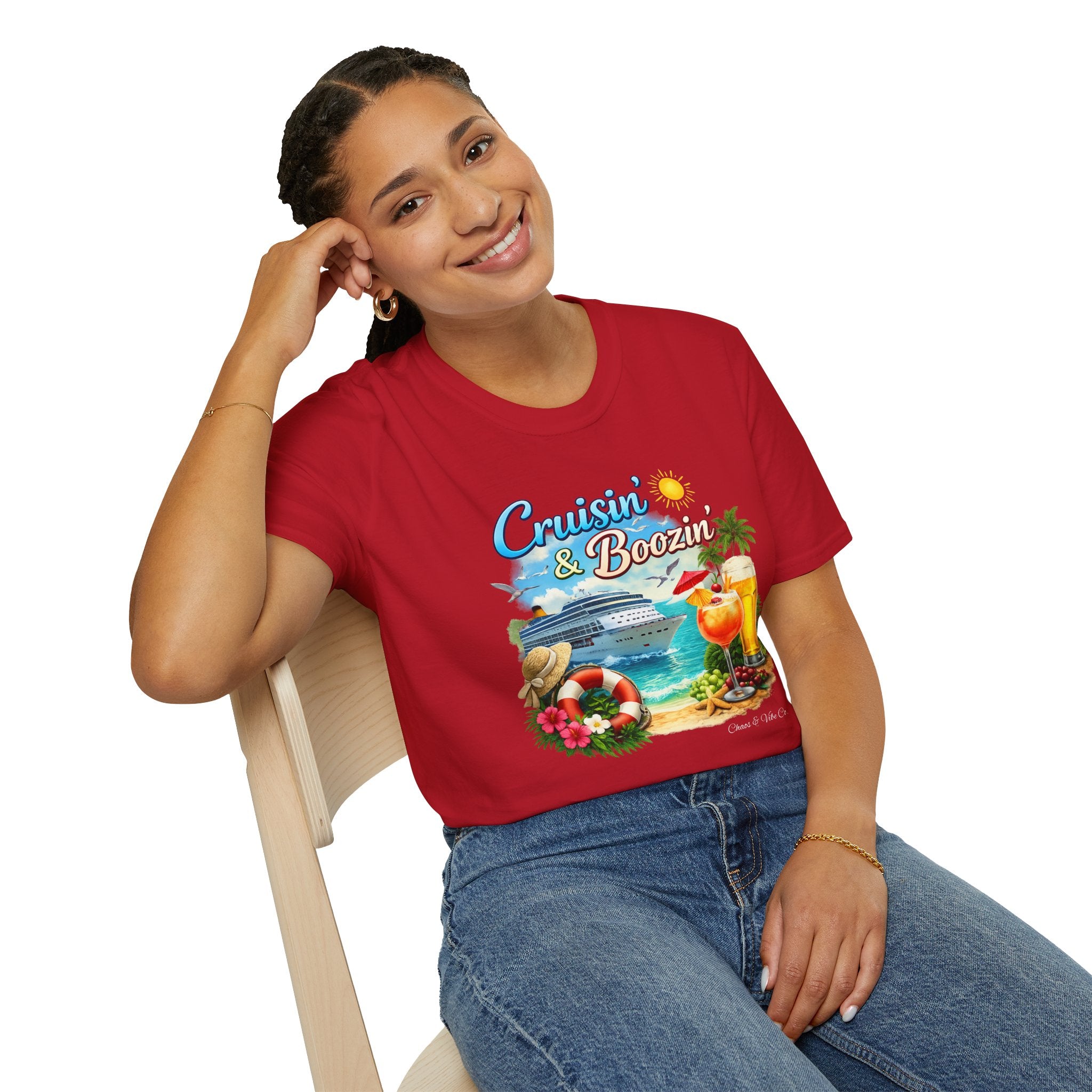 Unisex Cruisin' & Boozin' cruise ship beach cocktails T-Shirt | Tropical vacation tee