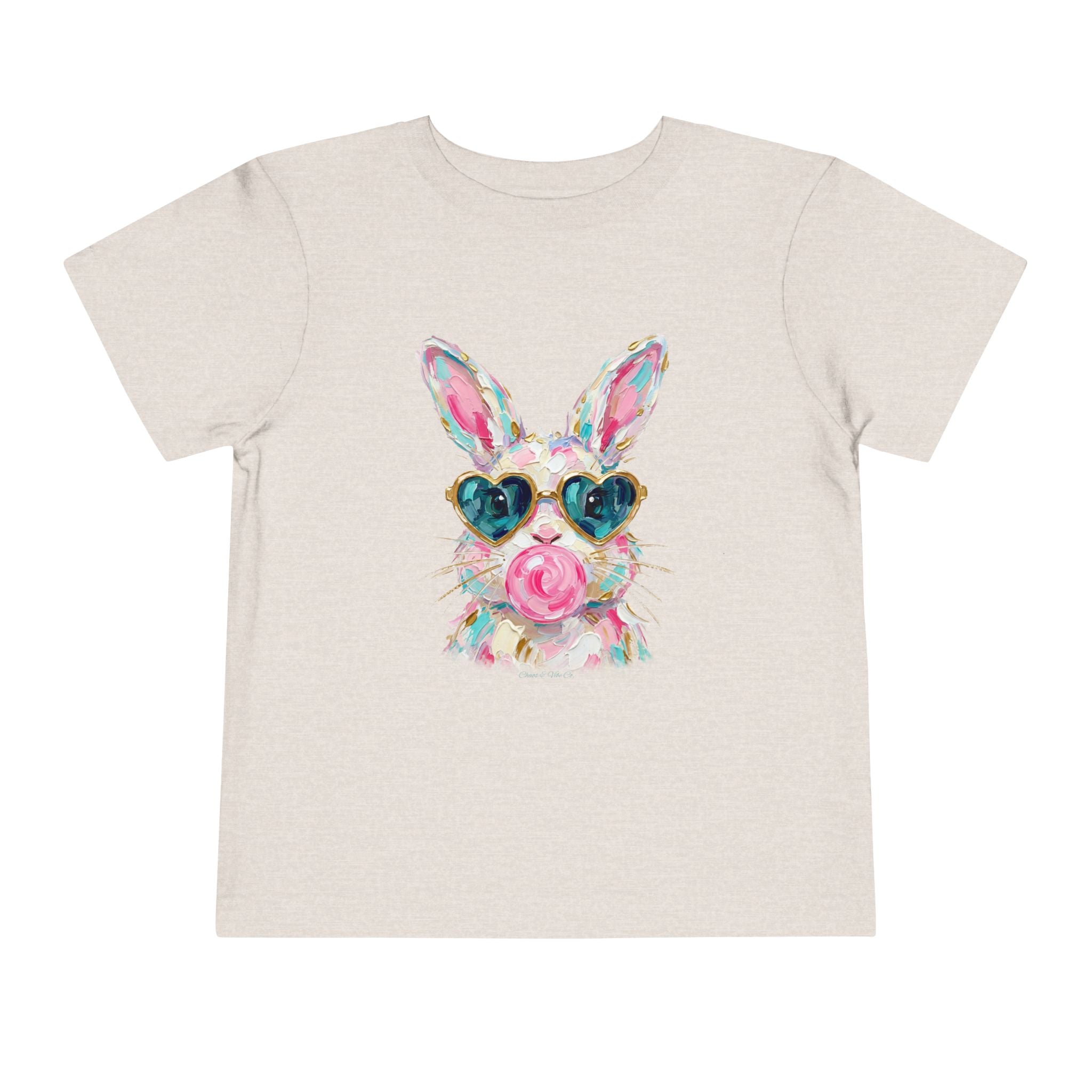 Toddler Tee — Colorful Bunny with Heart Sunglasses & Lollipop (Cute Easter Kids Shirt)