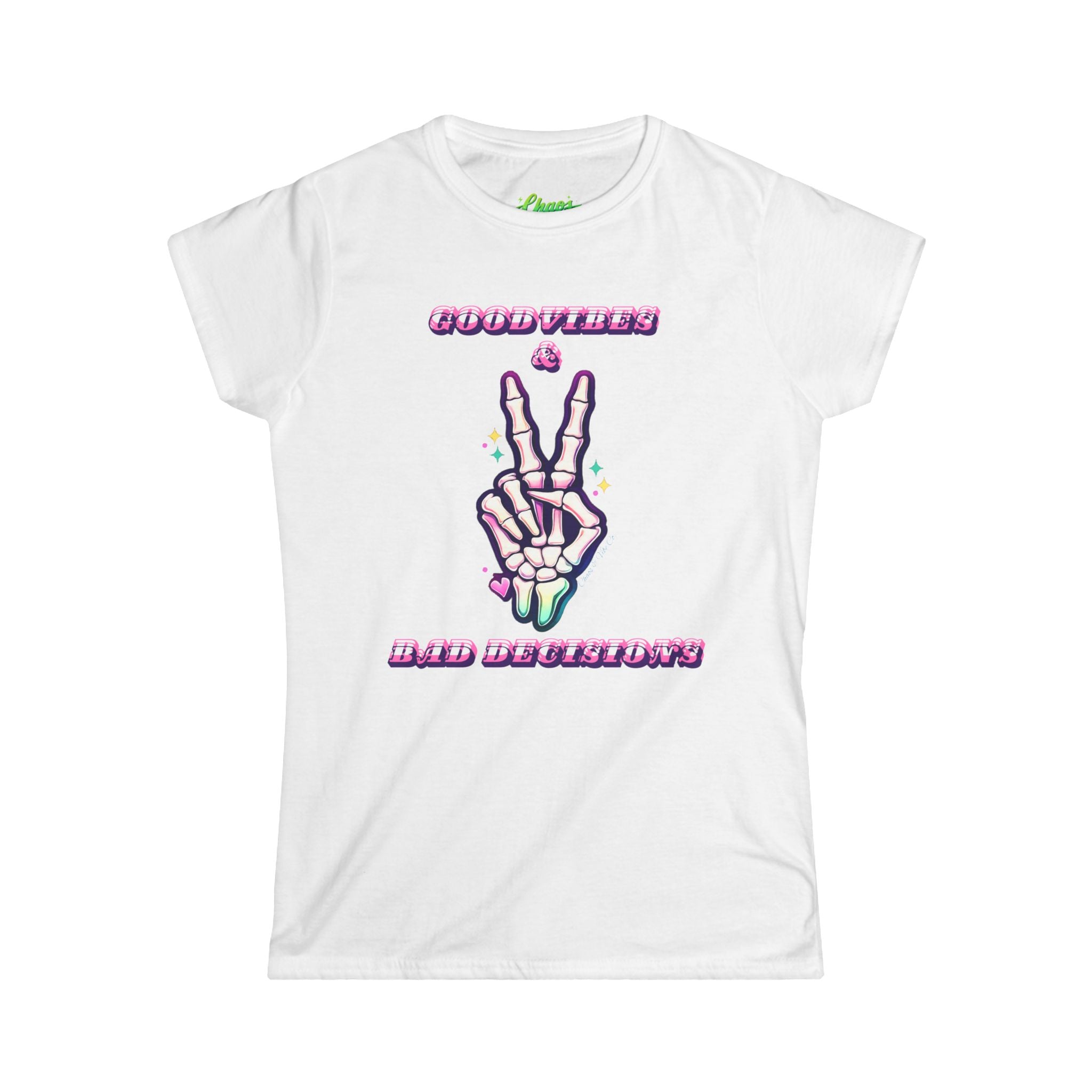 Skeletal Peace Sign Tee | Pastel Goth Skeleton Hand, Vaporwave Text