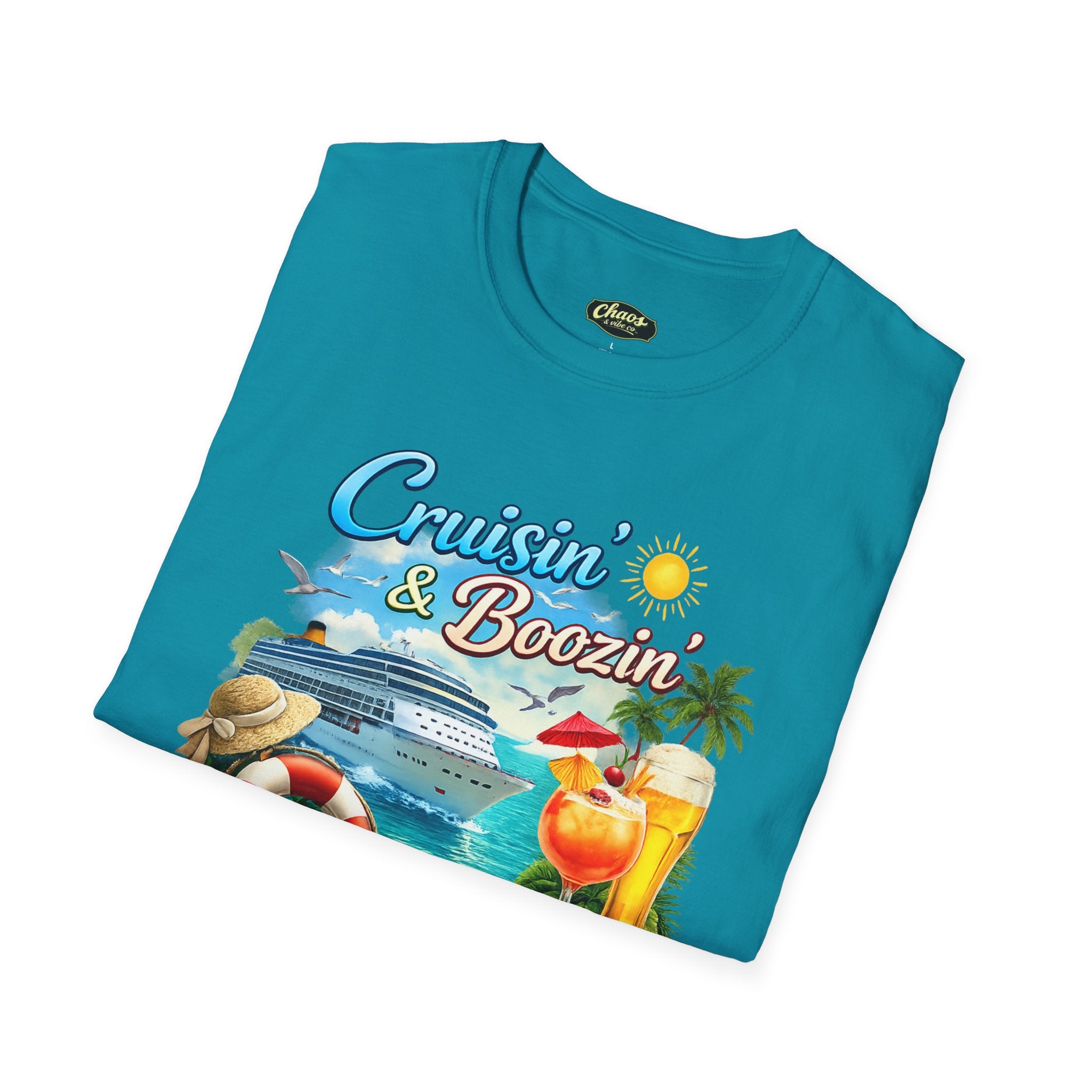 Unisex Cruisin' & Boozin' cruise ship beach cocktails T-Shirt | Tropical vacation tee