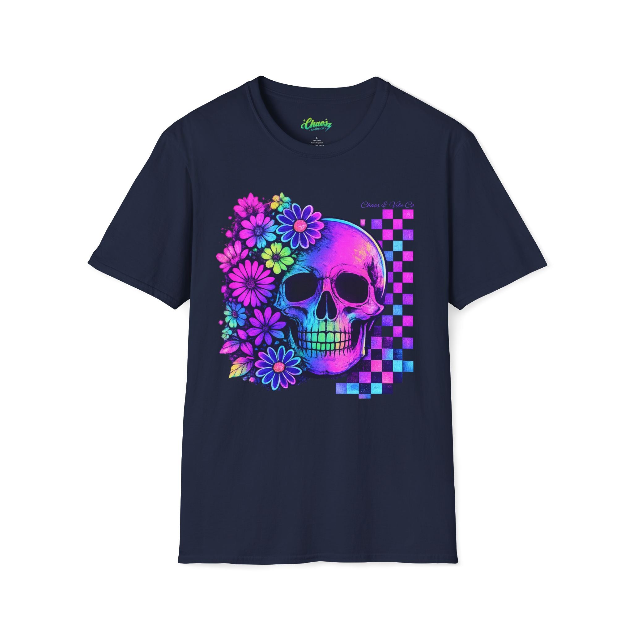 Unisex floral skull checker Softstyle T-Shirt