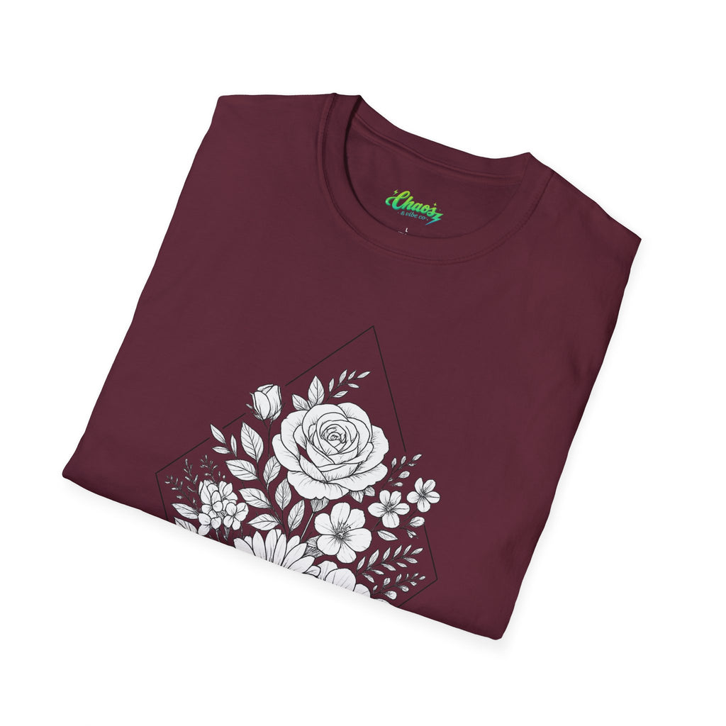Unisex Floral Diamond Line Art T-Shirt — Botanical Sketch Graphic Tee