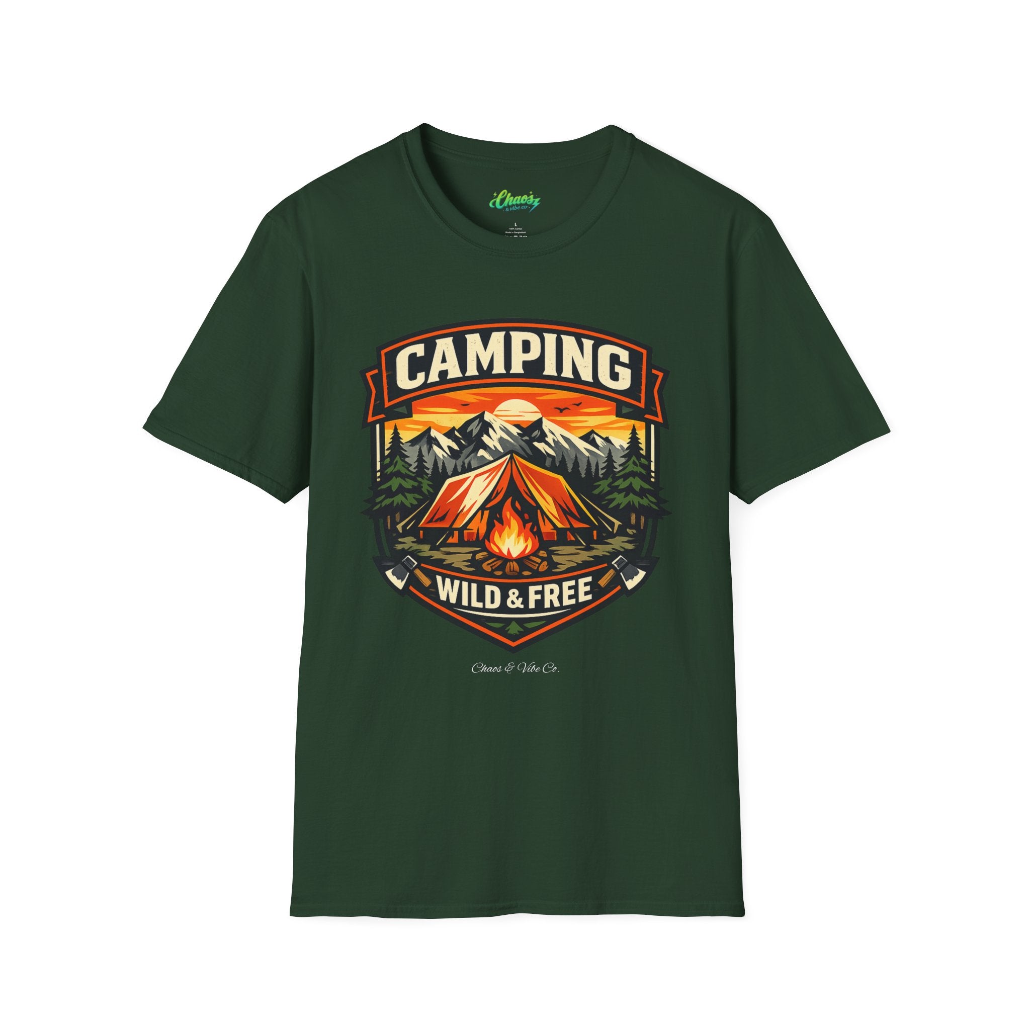 Unisex Camping Wild & Free T-Shirt — Vintage Tent Mountain Outdoor Tee