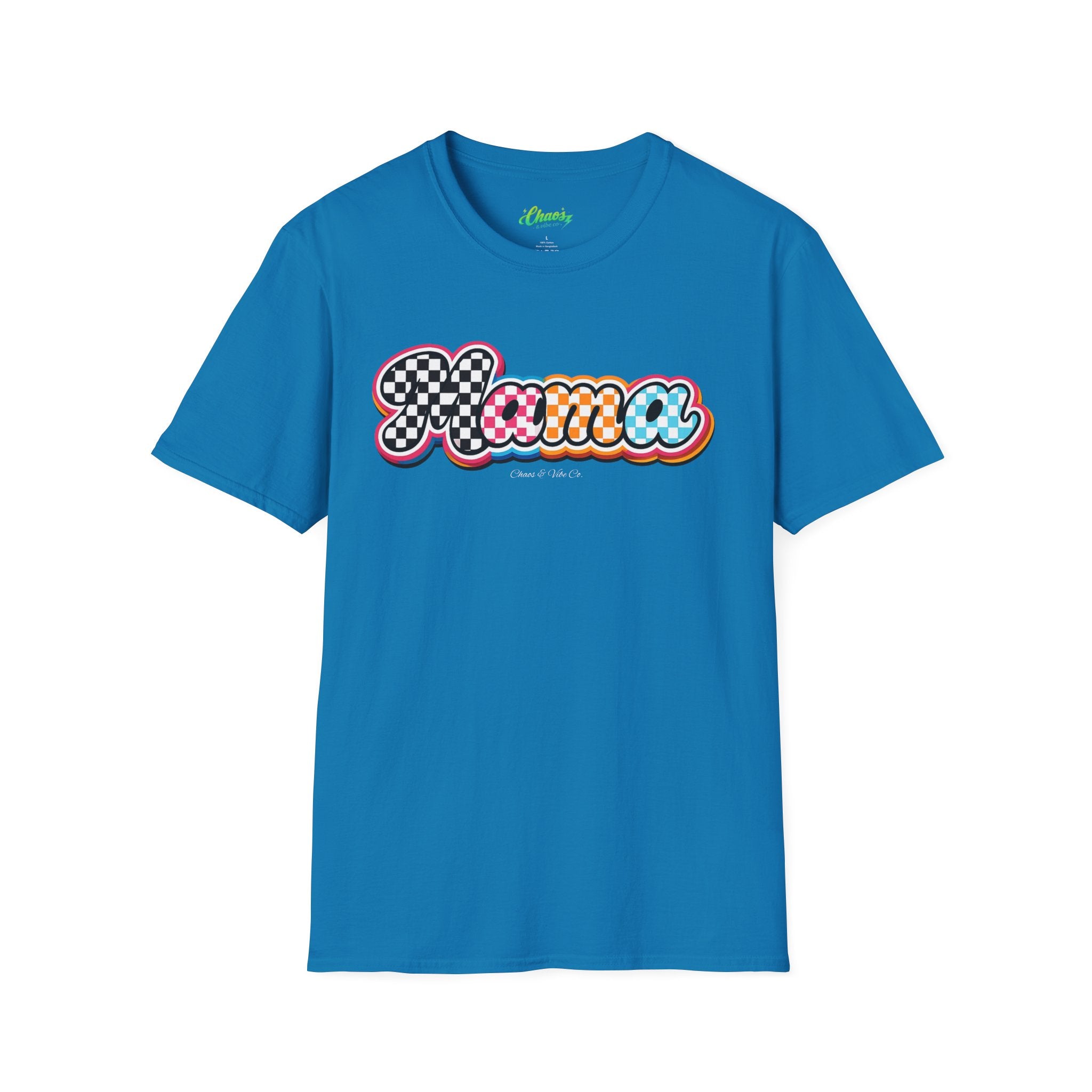 Mama Script Logo T-Shirt | Retro Checkerboard, Rainbow Bubble Letters