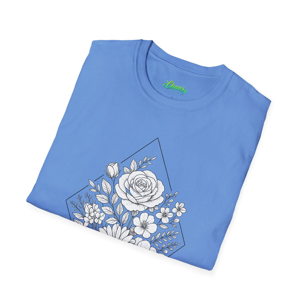 Unisex Floral Diamond Line Art T-Shirt — Botanical Sketch Graphic Tee