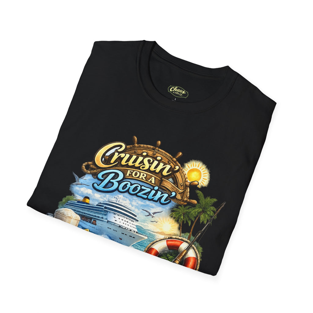 Unisex Cruisin' for a Boozin' T-Shirt | Beach Cruise, Tropical Drinks, Palm Trees