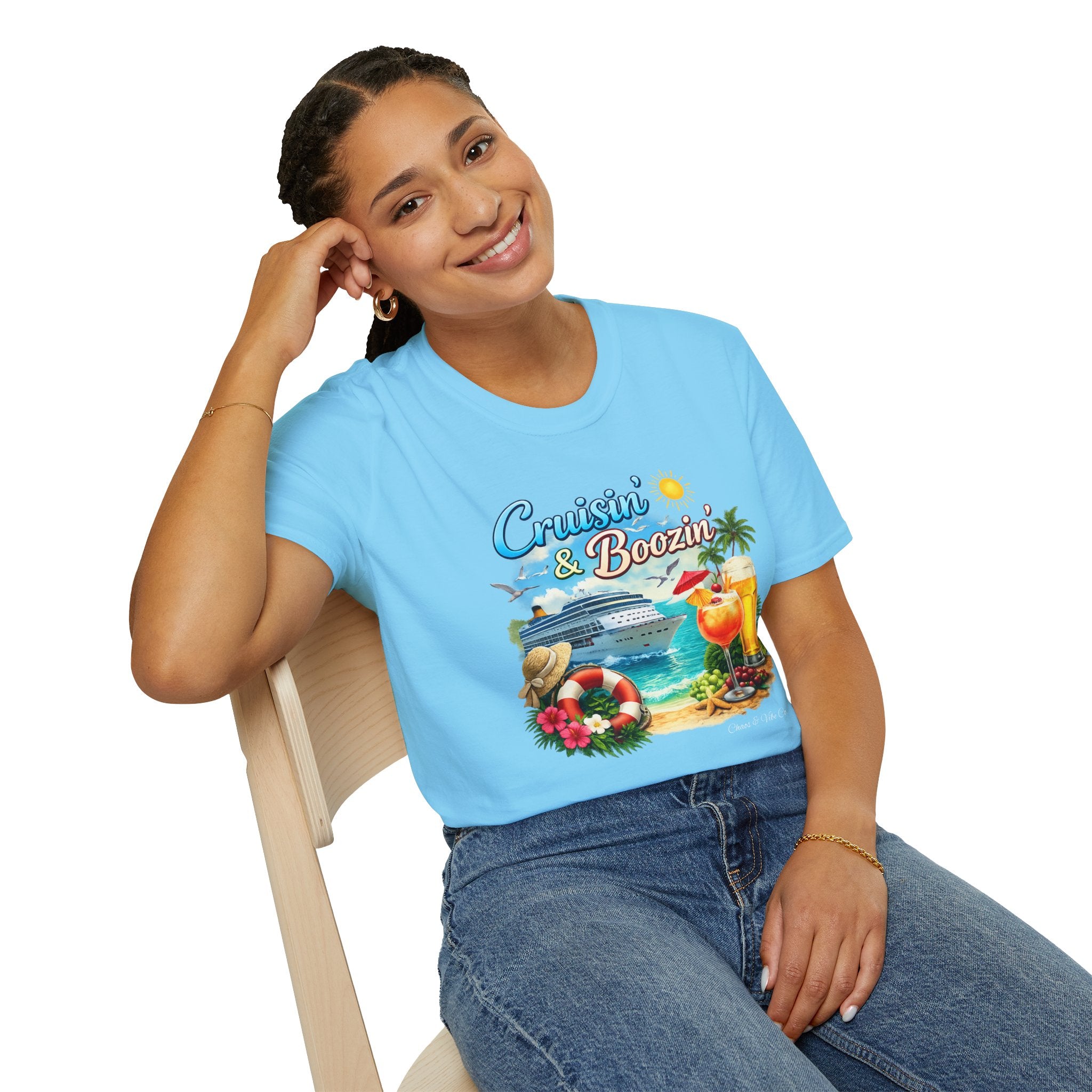 Unisex Cruisin' & Boozin' cruise ship beach cocktails T-Shirt | Tropical vacation tee