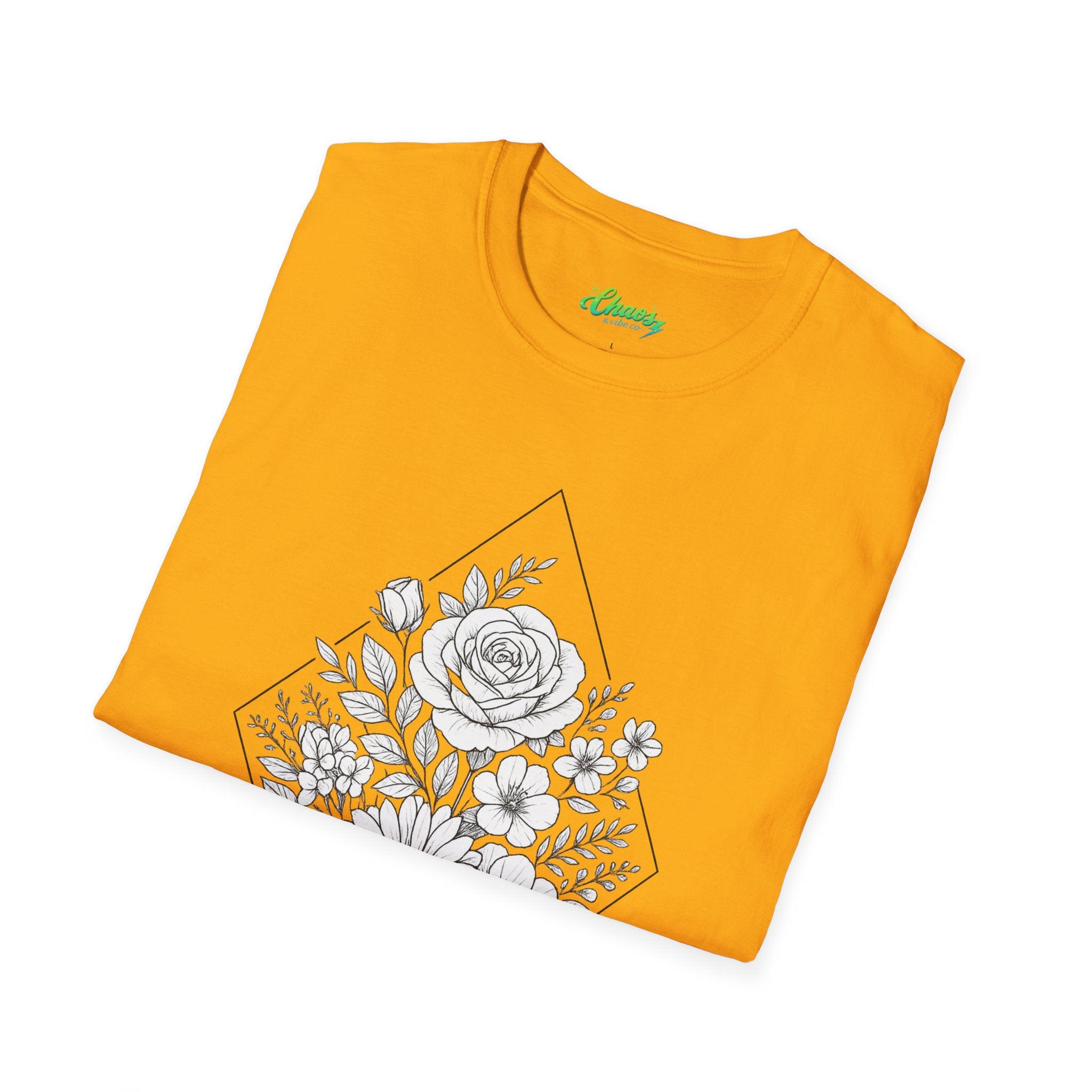 Unisex Floral Diamond Line Art T-Shirt — Botanical Sketch Graphic Tee