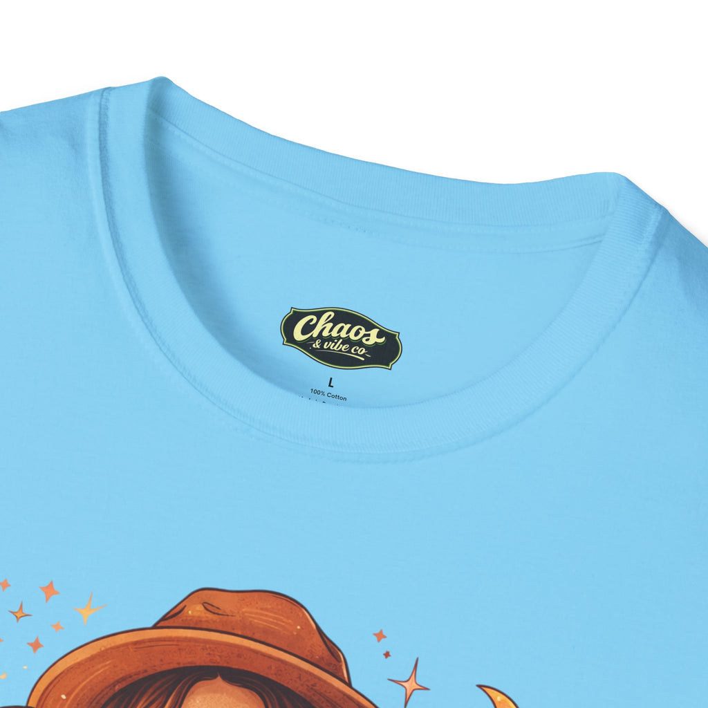 Boho Camper Girl T-Shirt | Retro Van, Campfire, Floral Sunset