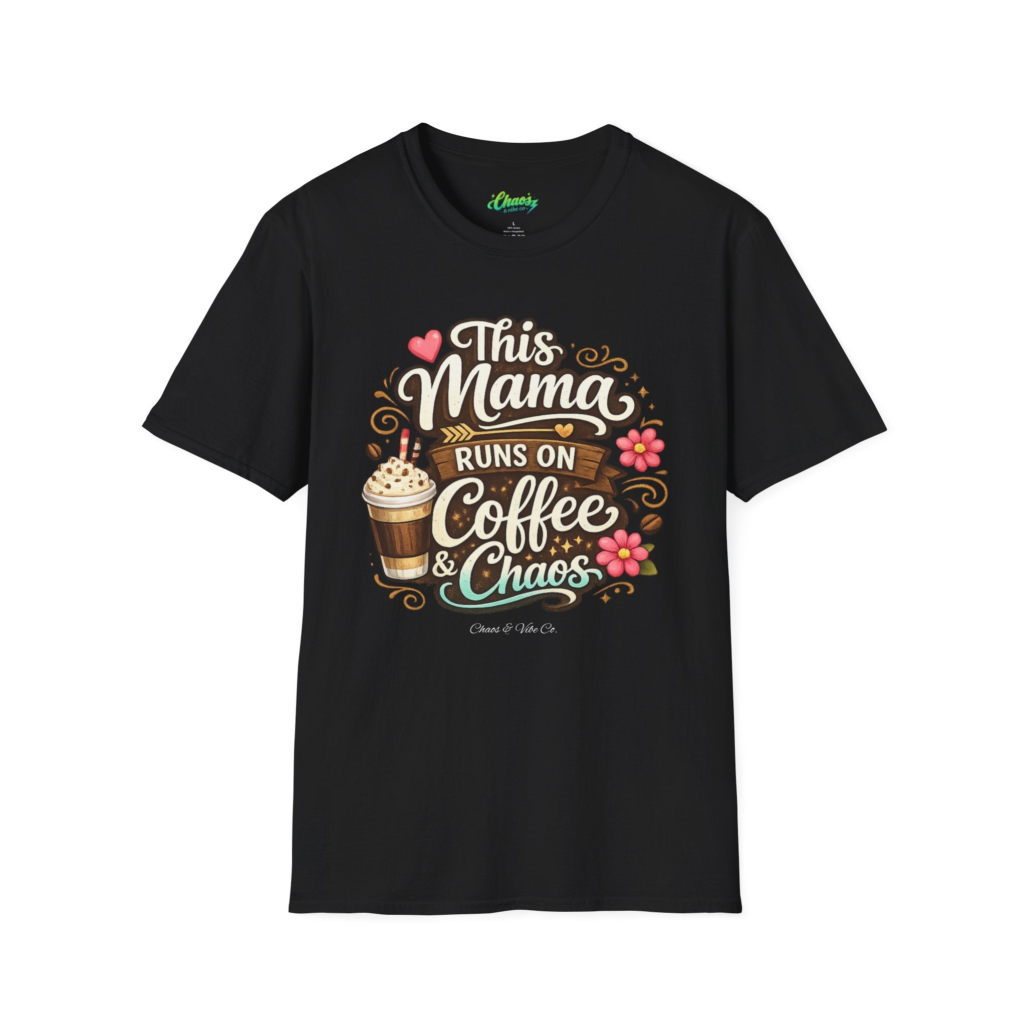 Unisex Mama Runs on Coffee & Chaos T-Shirt — Funny Mother's Day Mom Tee