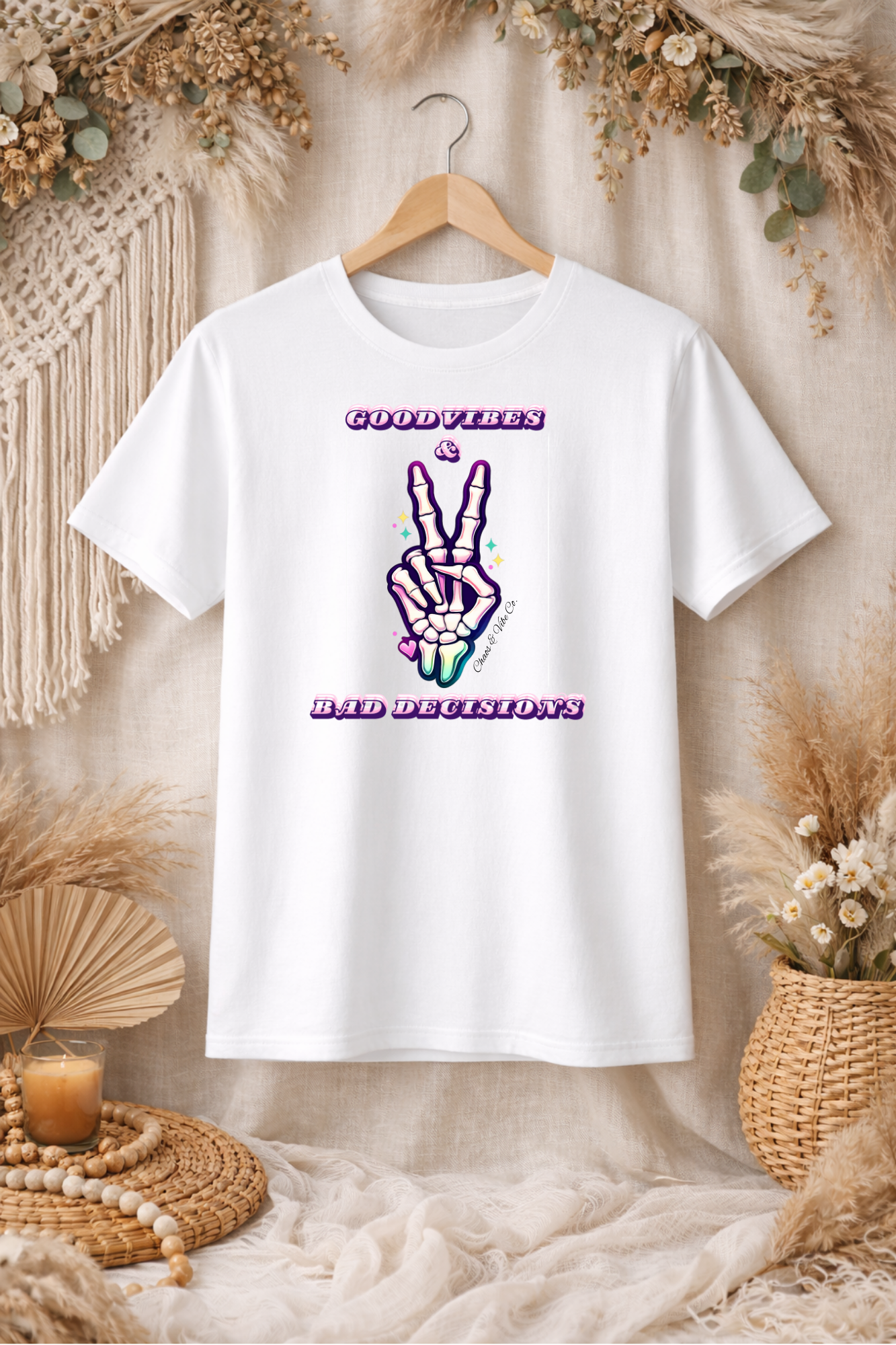 Skeletal Peace Sign Tee | Pastel Goth Skeleton Hand, Vaporwave Text