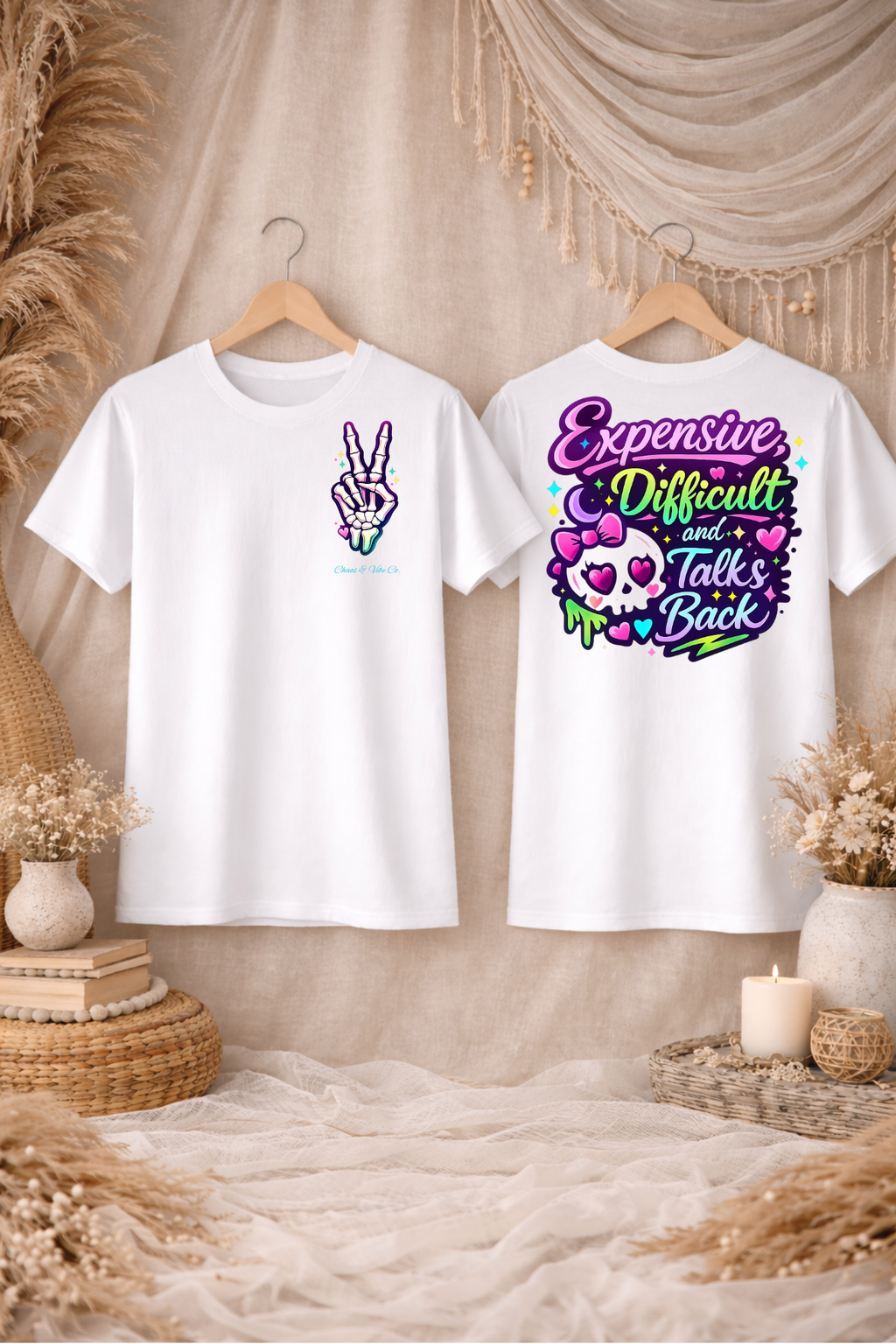Expensive Difficult and Talks Back tee | Skeleton Skull Peace Sign shirt