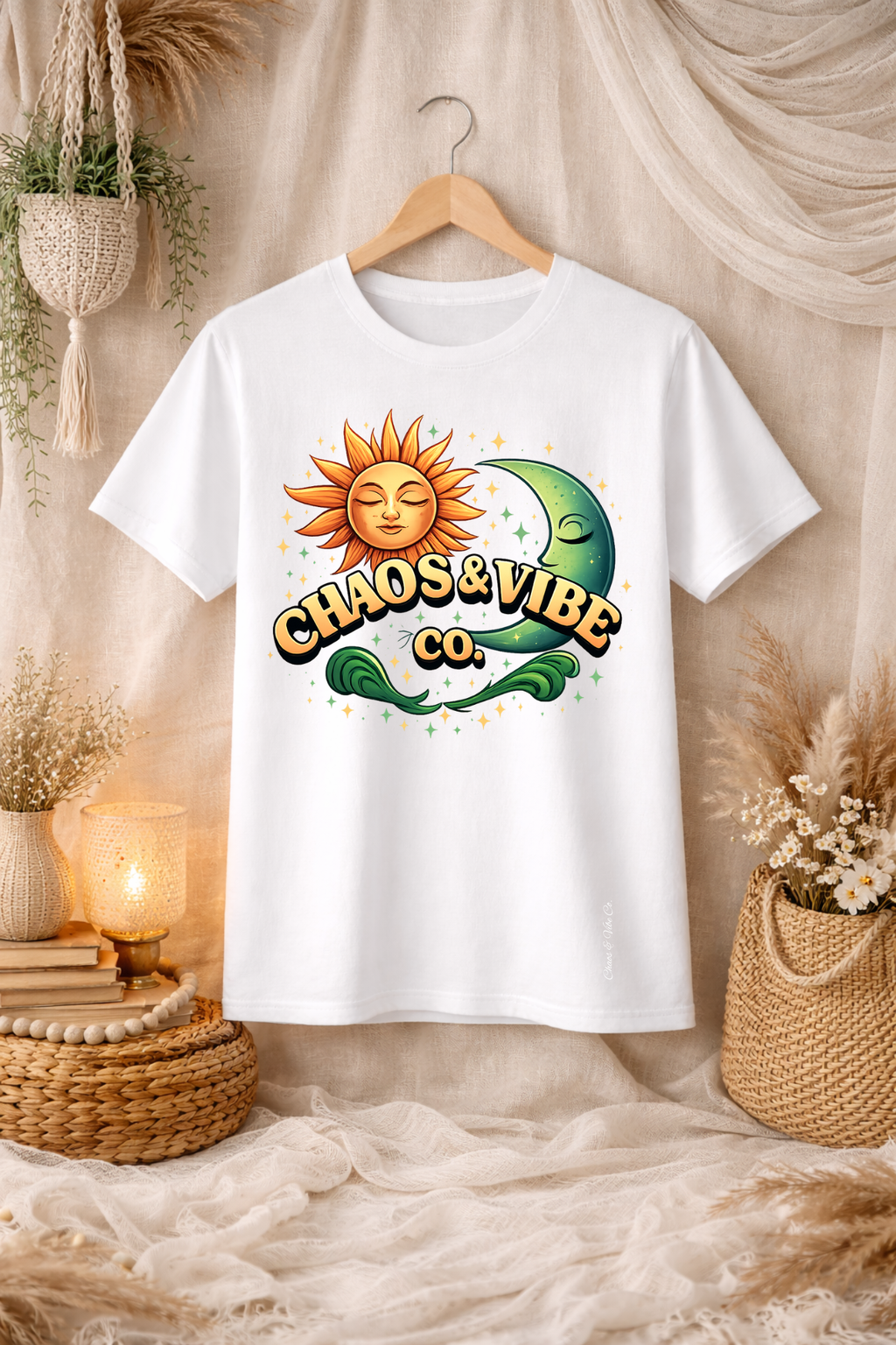 Sun and Moon Chaos & Vibe Co. T-Shirt | Retro Celestial Graphic Tee