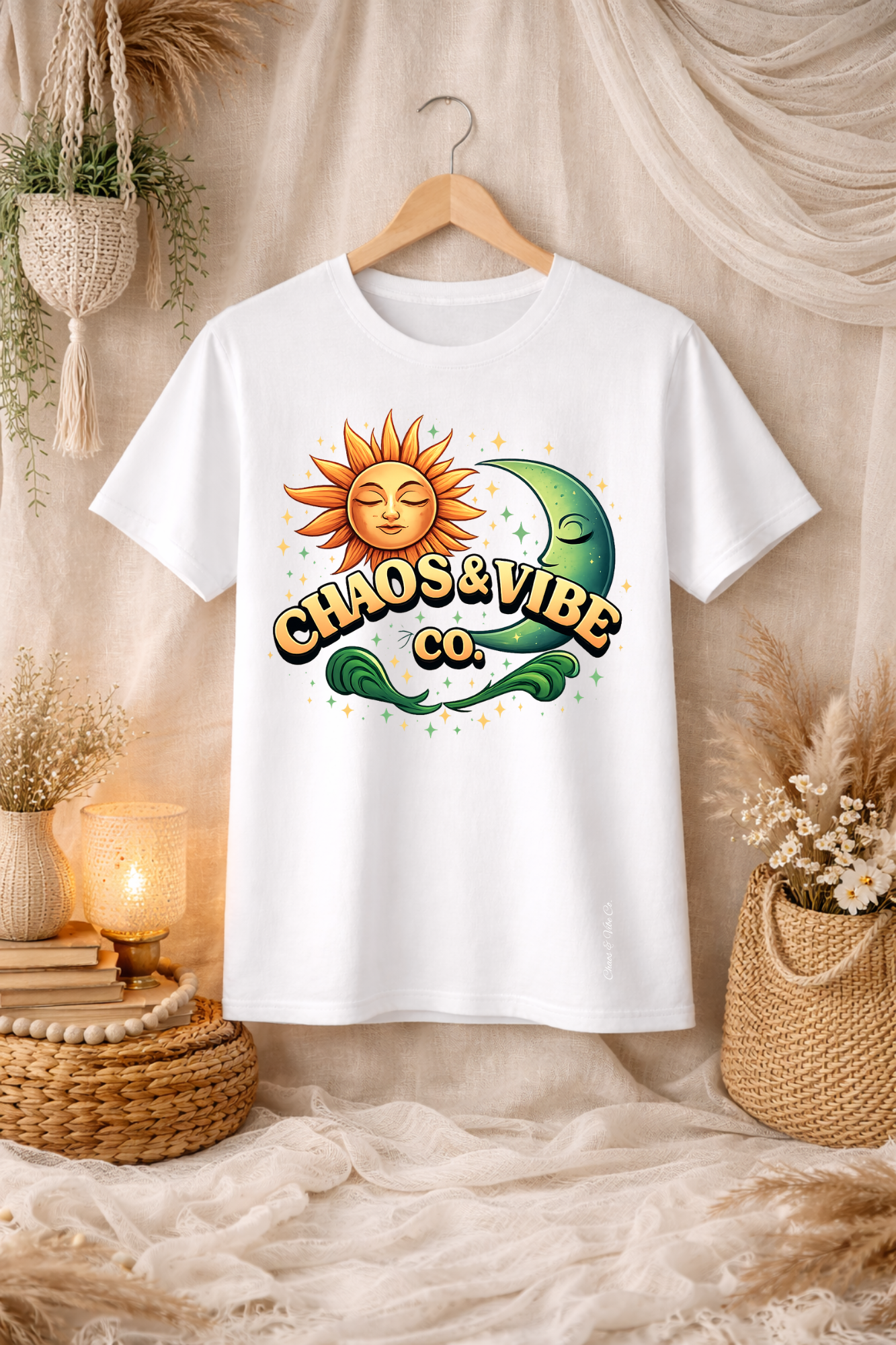 Sun and Moon Chaos & Vibe Co. T-Shirt | Retro Celestial Graphic Tee