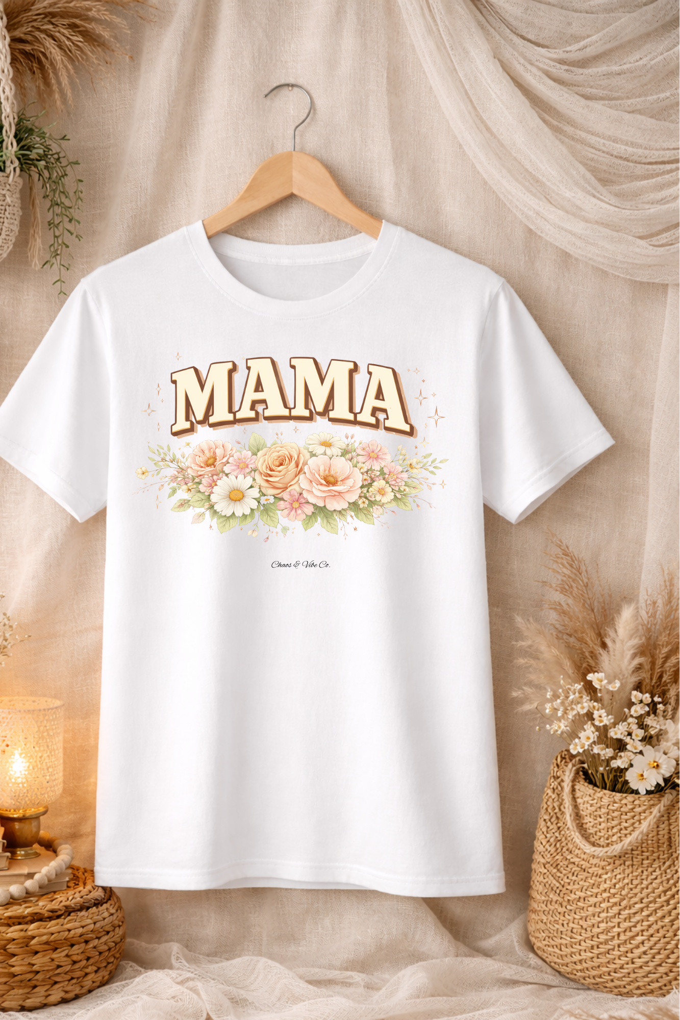 Mama Floral Script T-Shirt | Rose Bouquet, Vintage Lettering