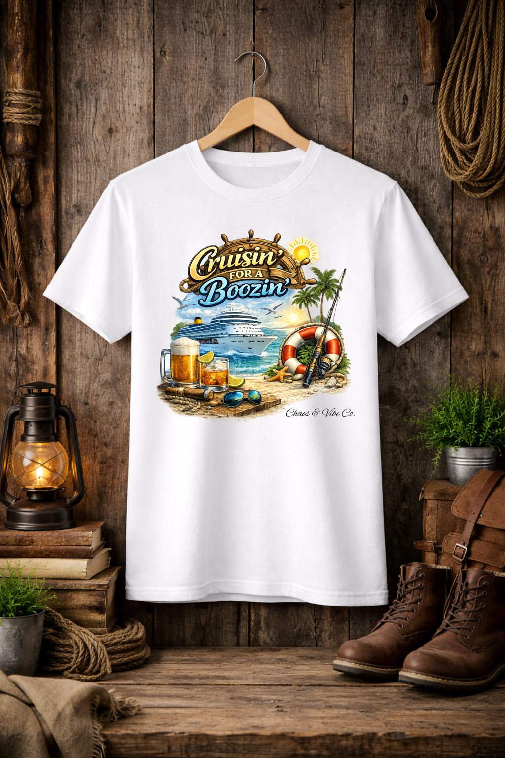 Unisex Cruisin' for a Boozin' T-Shirt | Beach Cruise, Tropical Drinks, Palm Trees